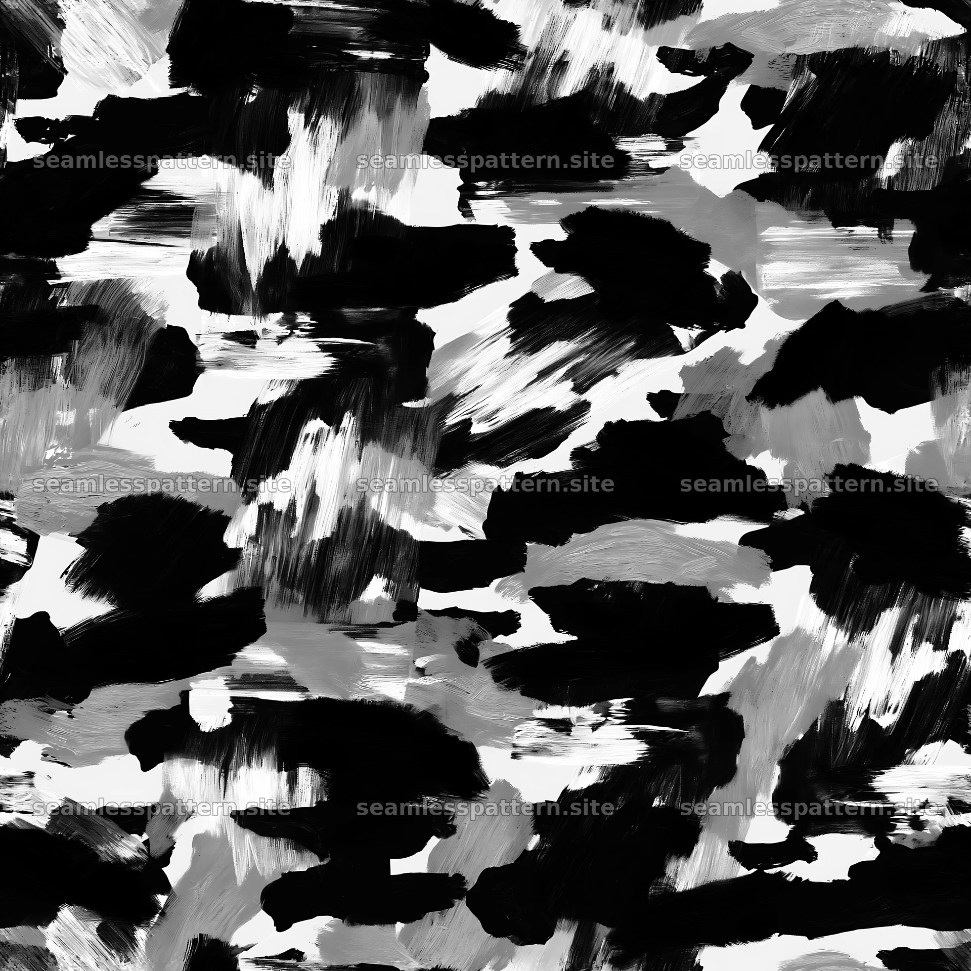 Seamless black camouflage brushstroke pattern for textiles