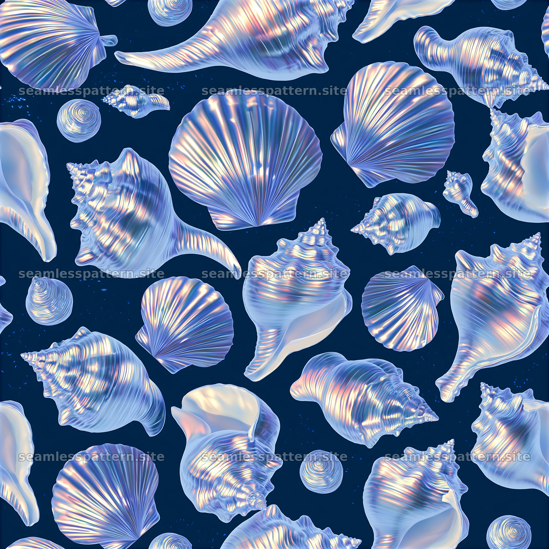Vibrant seashells seamless pattern with natural shapes and colors