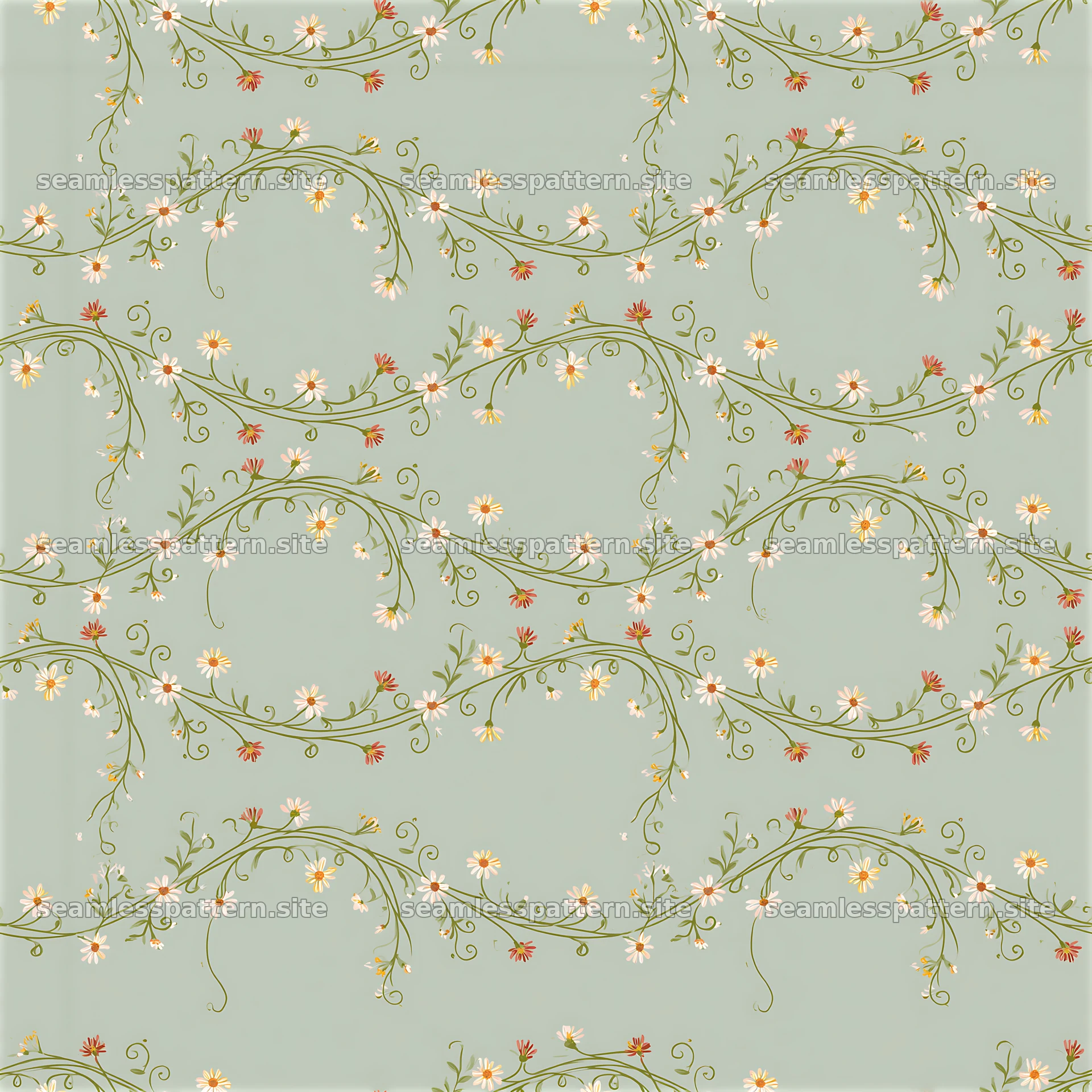 Flower garland seamless pattern with delicate blooms and greenery