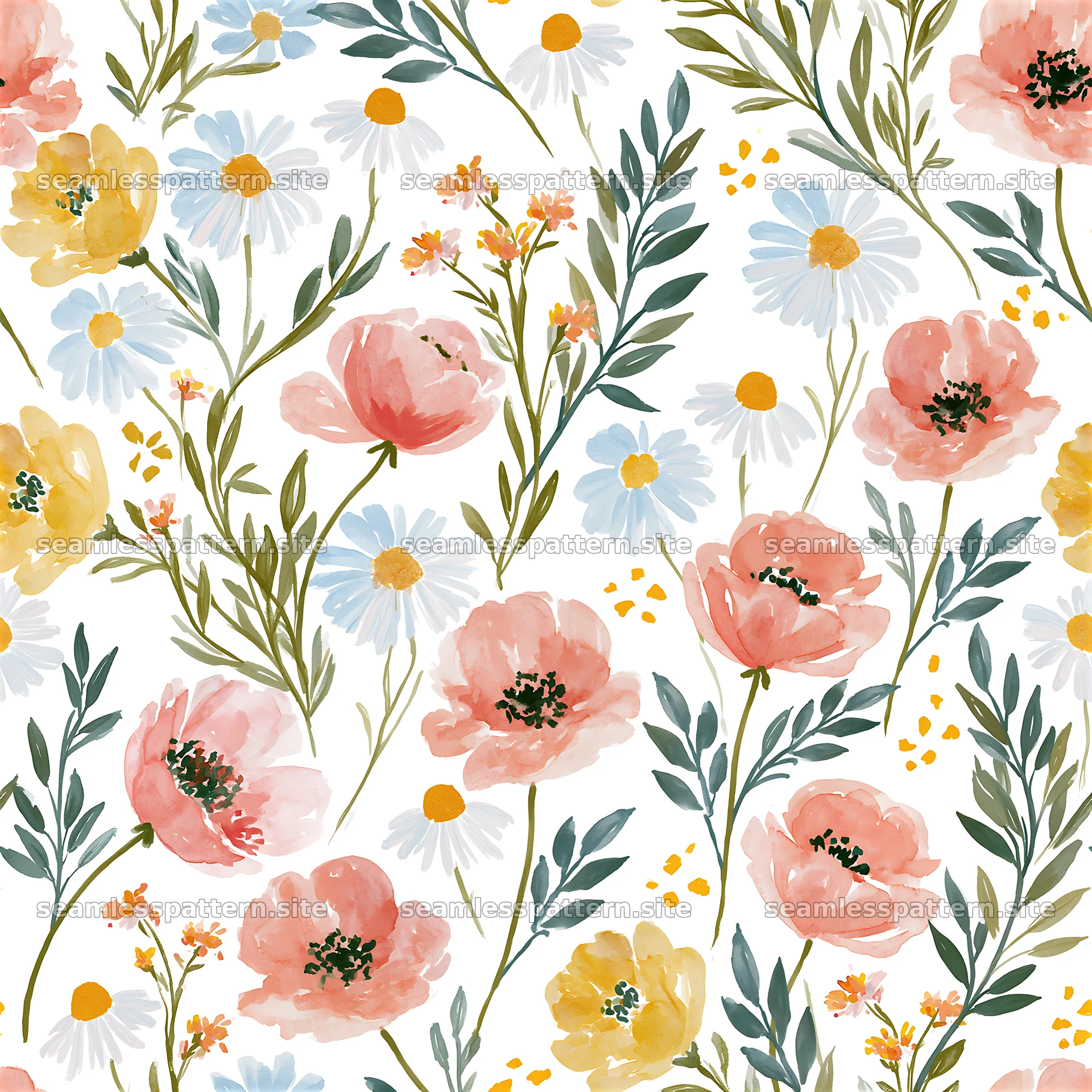 Vintage floral repeat pattern in soft colors with floral designs