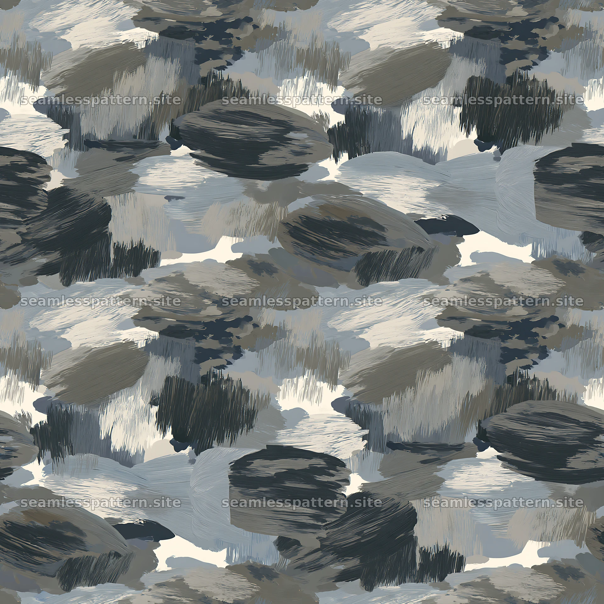 Seamless gray camouflage brushstroke pattern for textiles