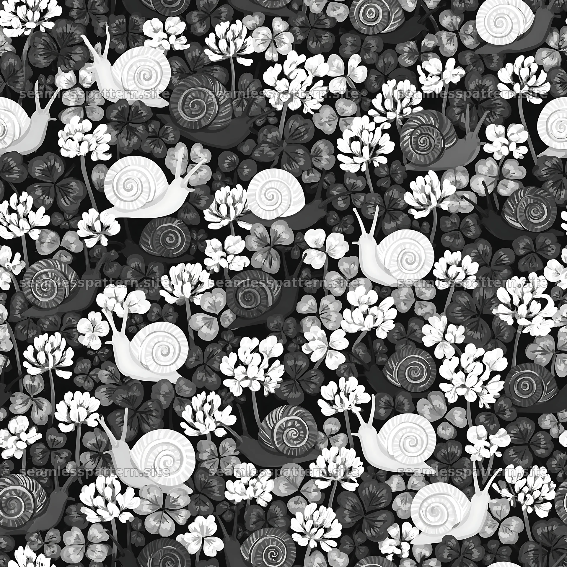 Seamless pattern of snails and clover leaves