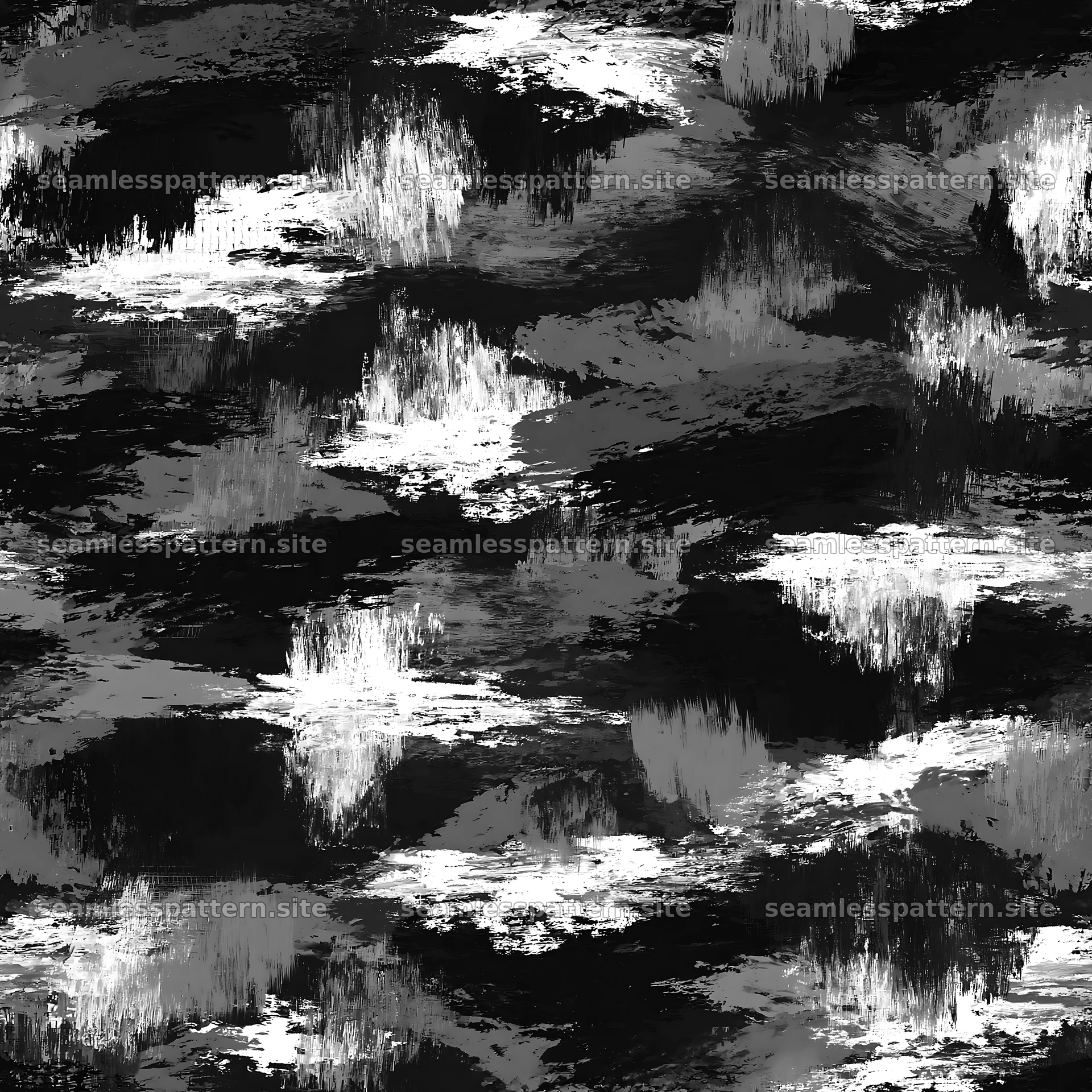 Seamless camouflage brushstroke pattern in black and white
