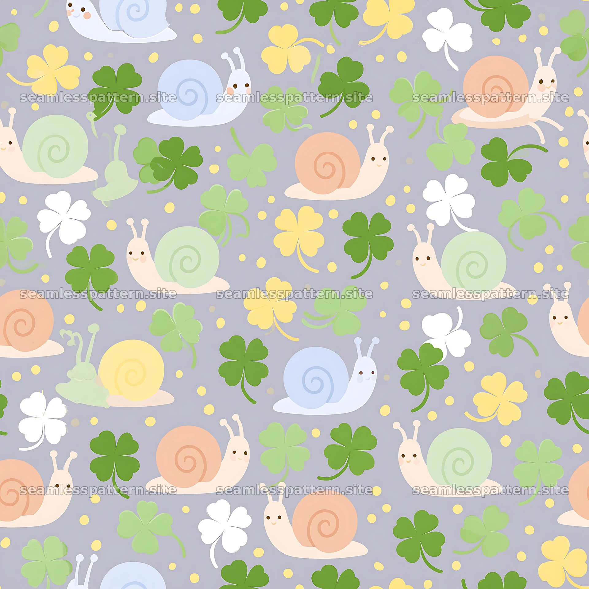 Seamless pattern of snails and clover leaves