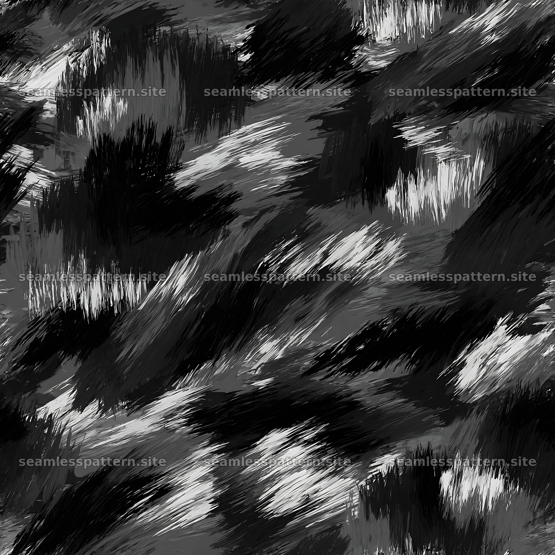 Seamless military camouflage brushstroke pattern in black and white
