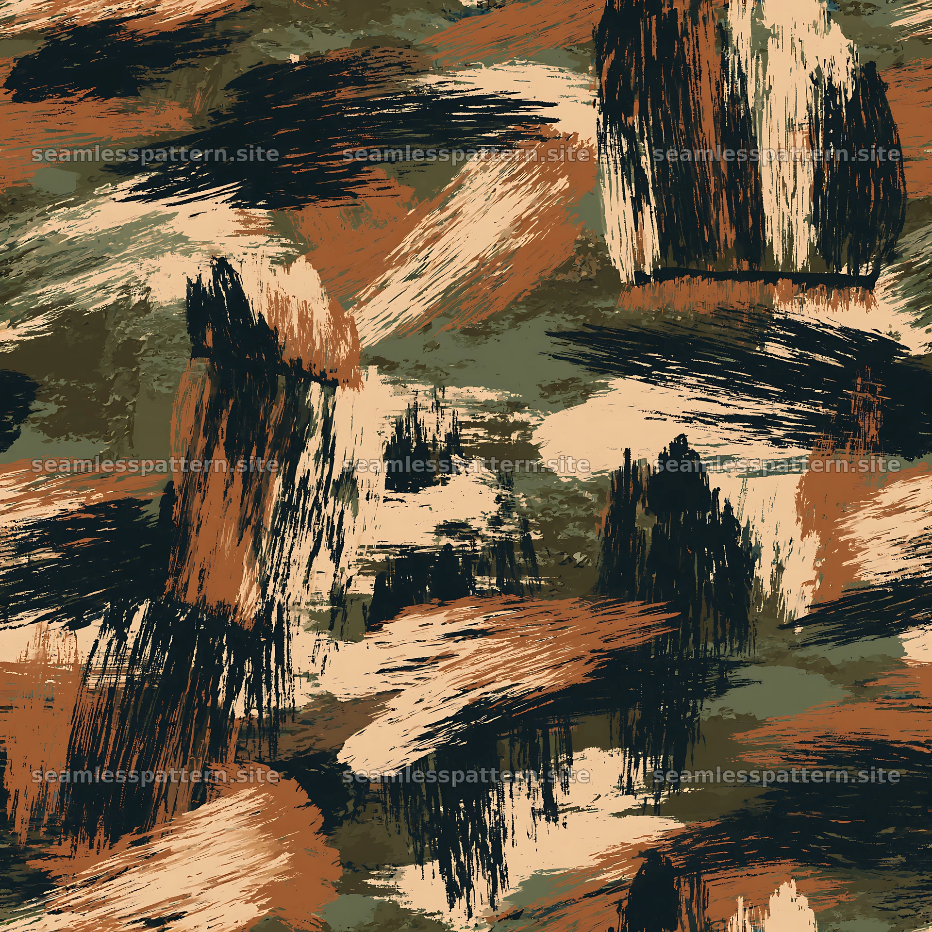 Seamless khaki camouflage brushstroke pattern
