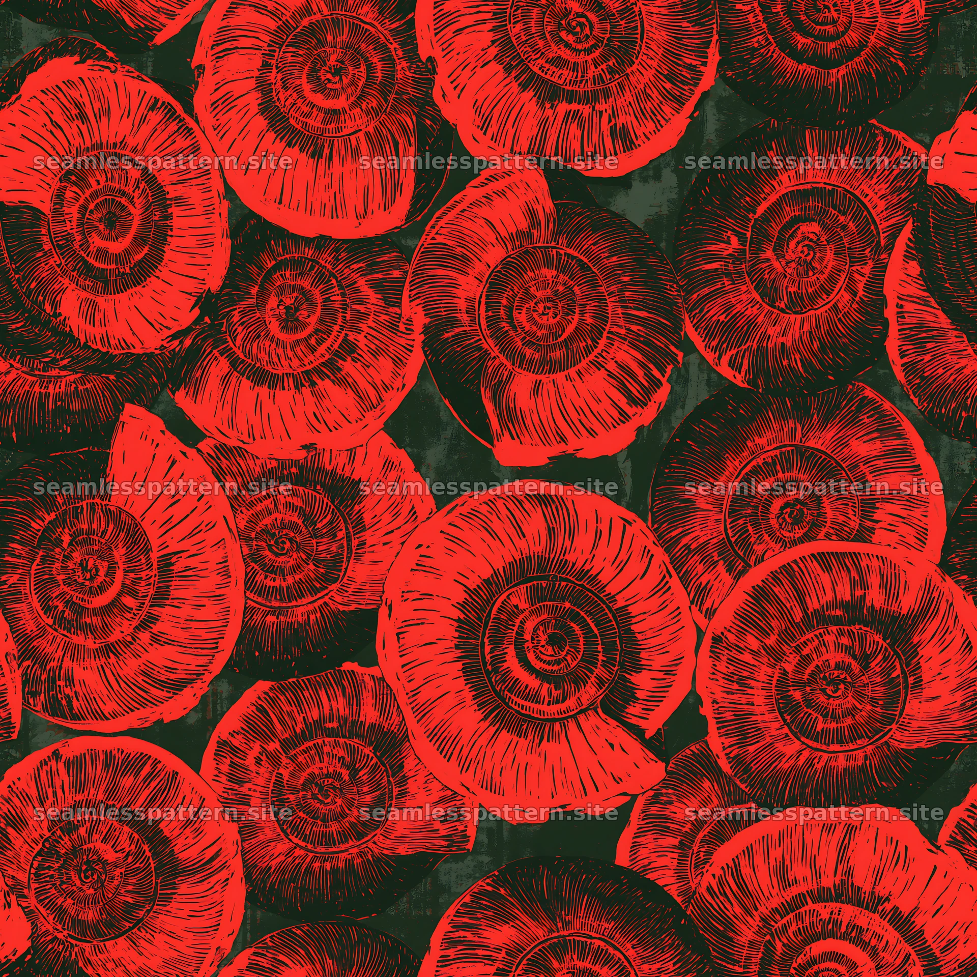 Red snail spiral shell seamless pattern for fabric and wallpaper