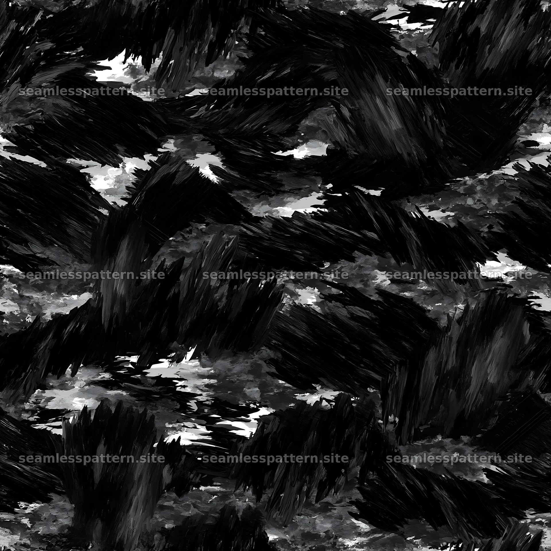 Seamless black camouflage brushstroke pattern for textiles