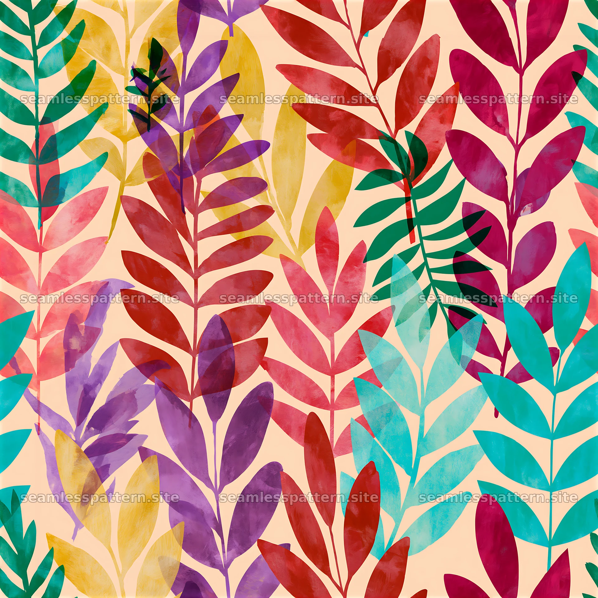 Colorful leaf seamless pattern on light background