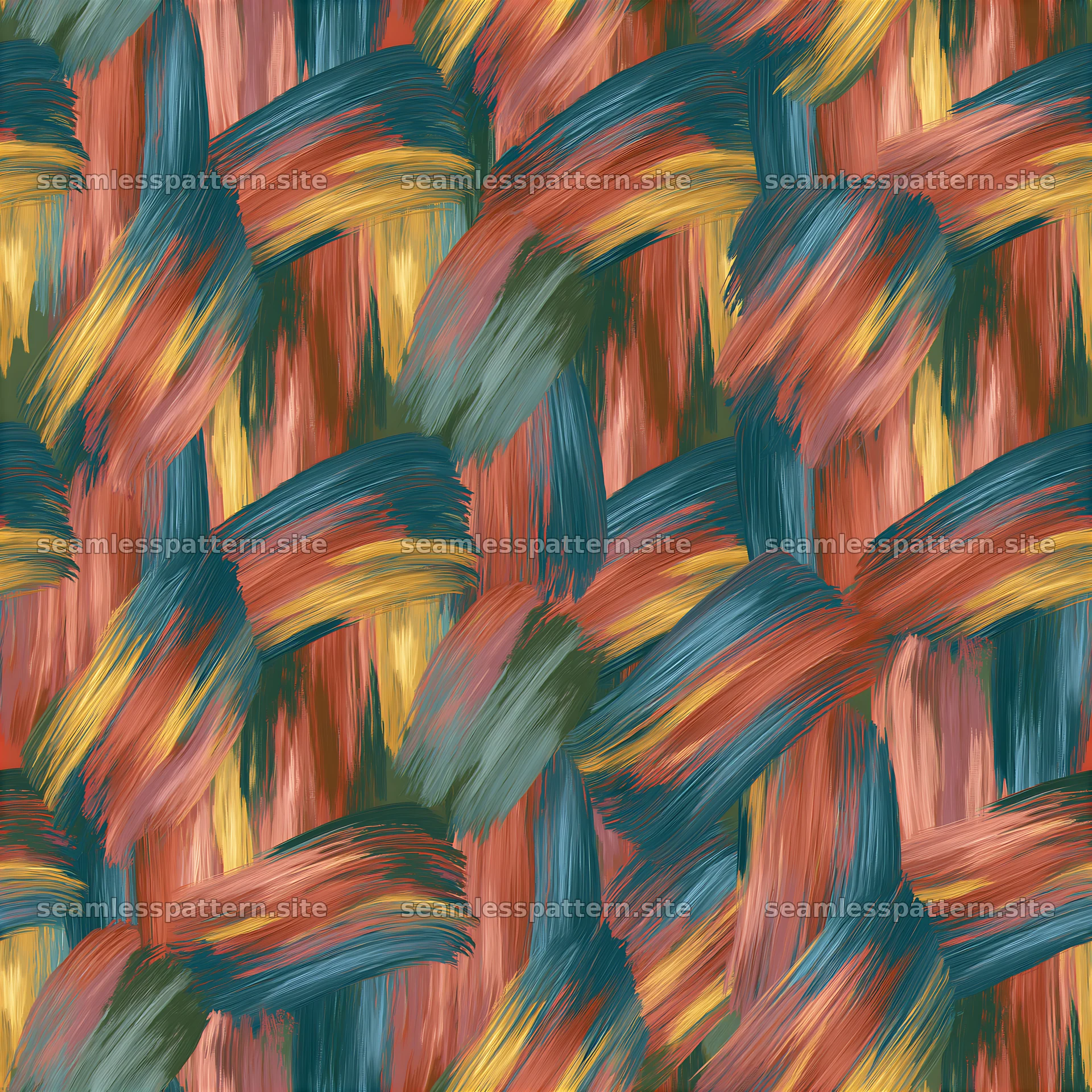 Colorful abstract paint ribbons tileable pattern in bright colors
