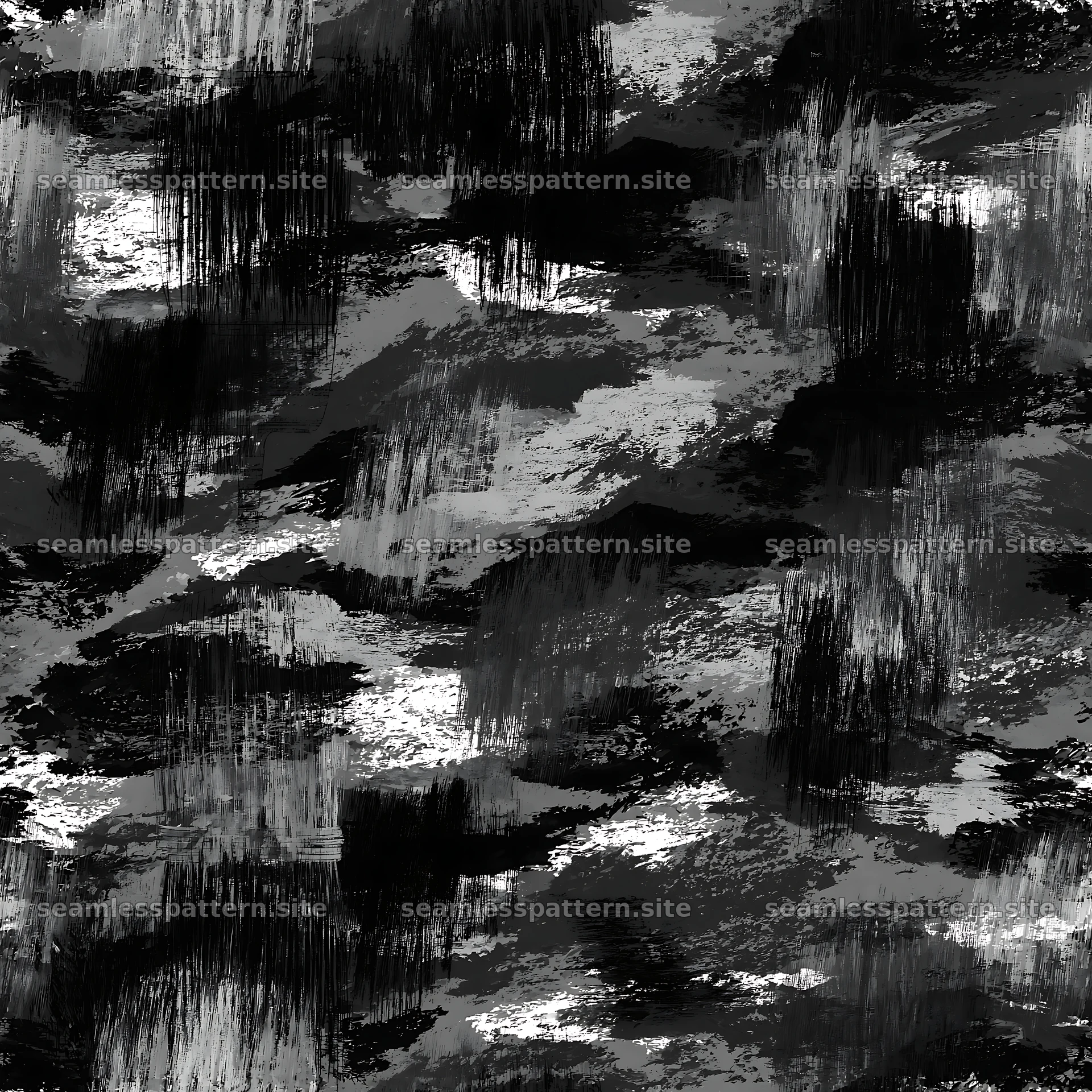 Seamless camouflage brushstroke pattern in monochrome shades