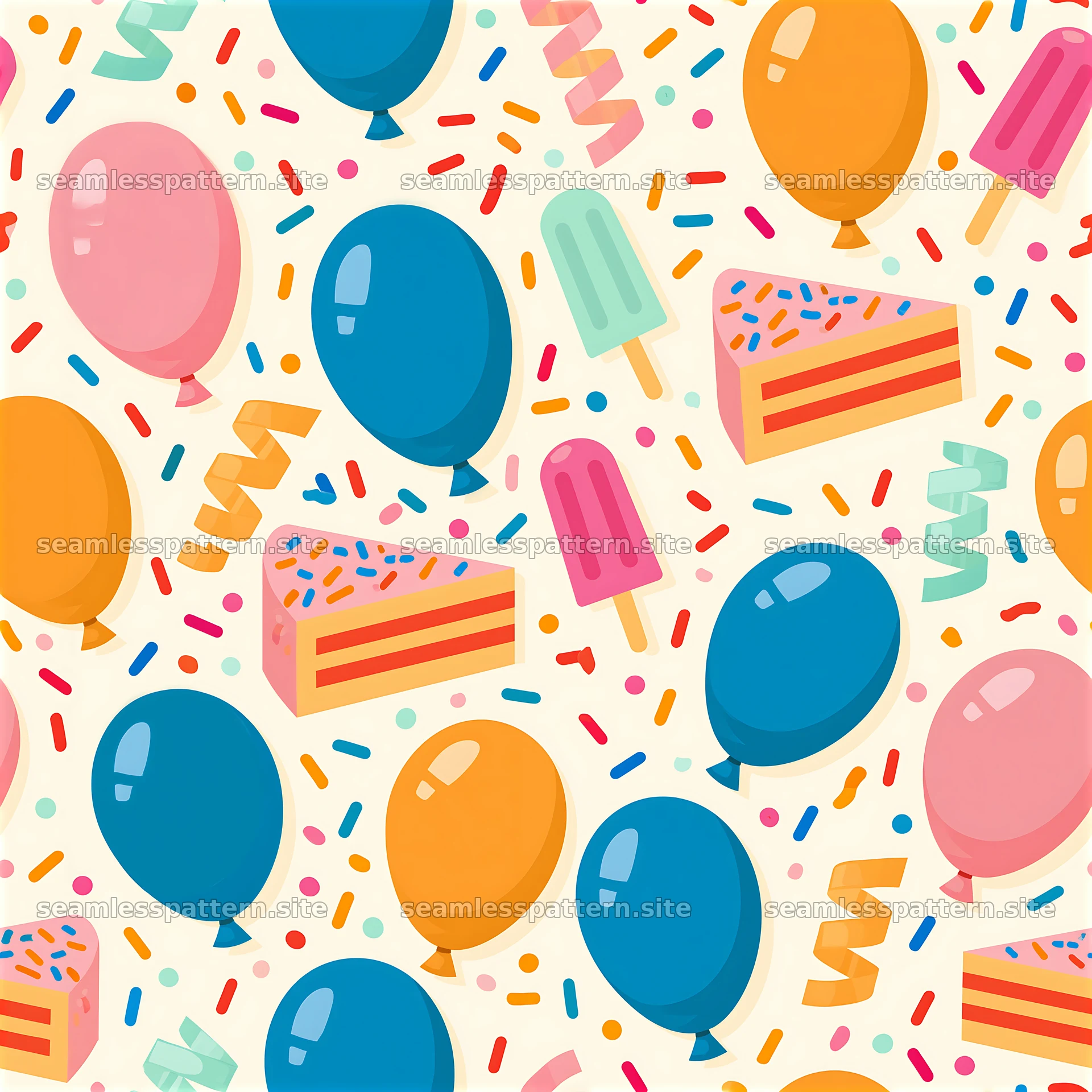Bright balloons and festive cake decorations tileable pattern