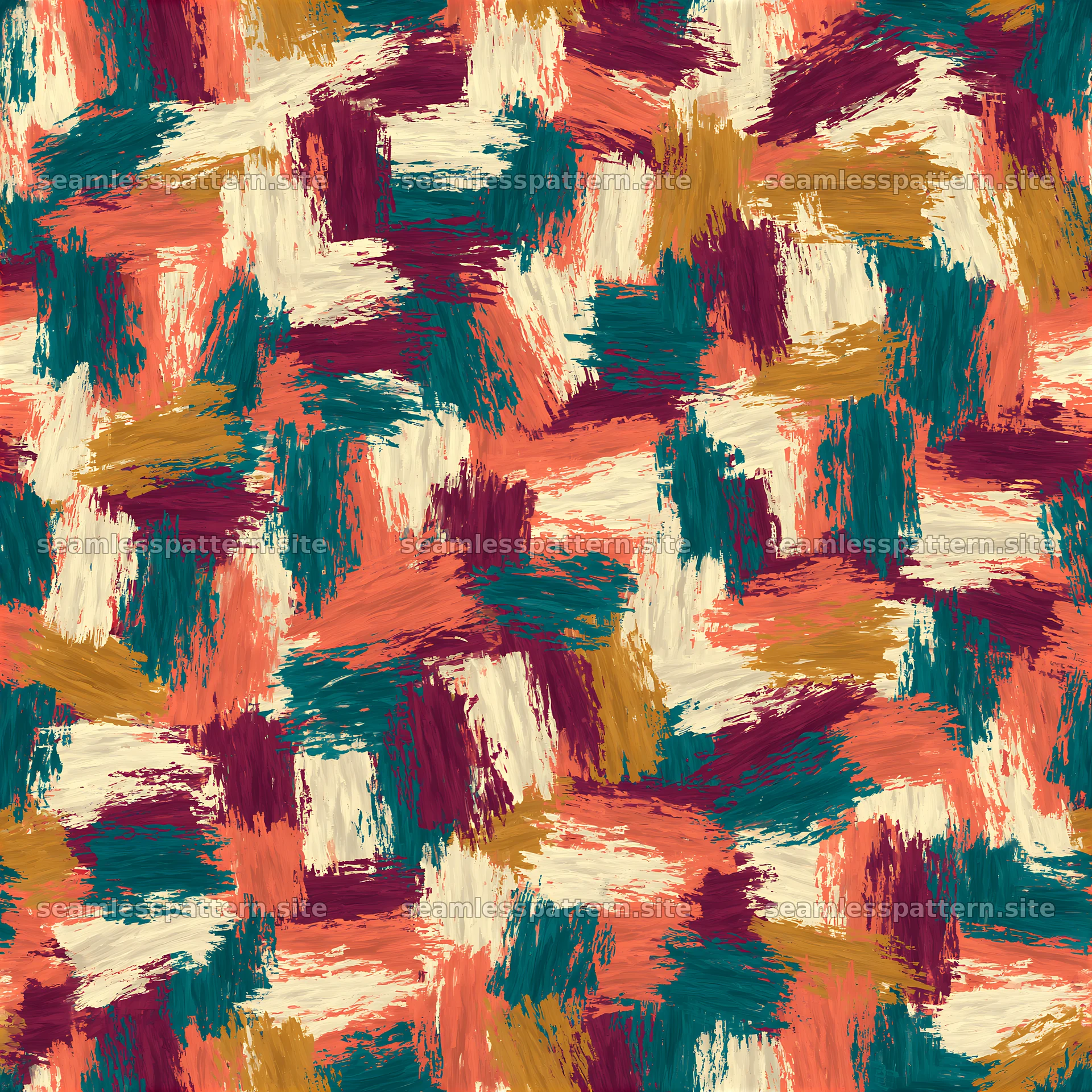 Vivid brush stroke collage seamless texture in bright colors