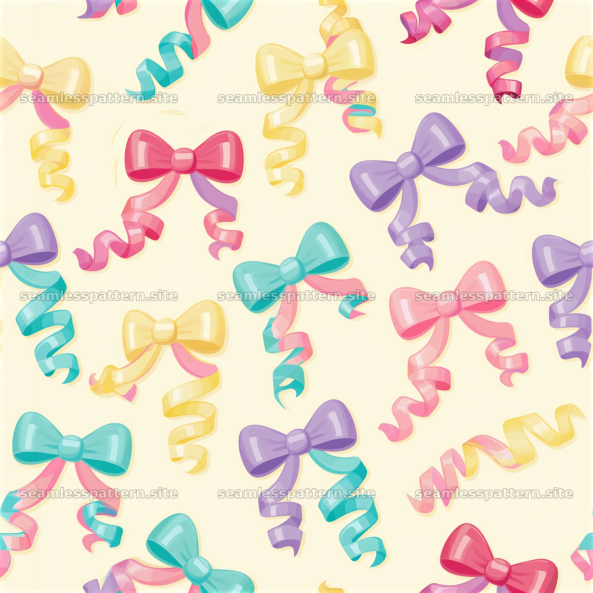 Cute bows and ribbons seamless pattern in bright colors on light background