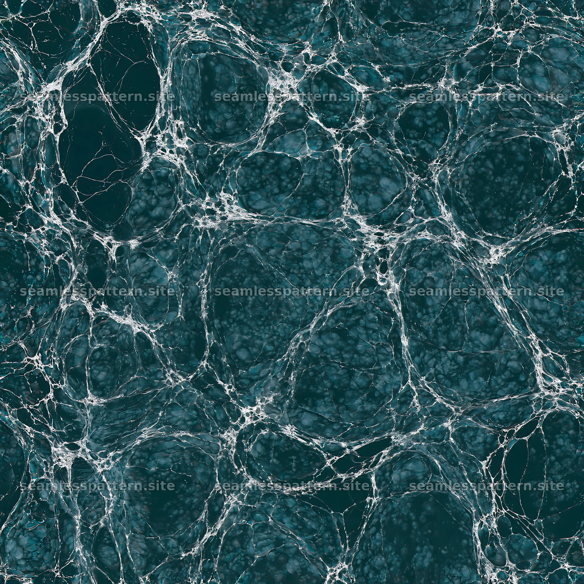Deep teal marble with fine silver webbing repeating pattern