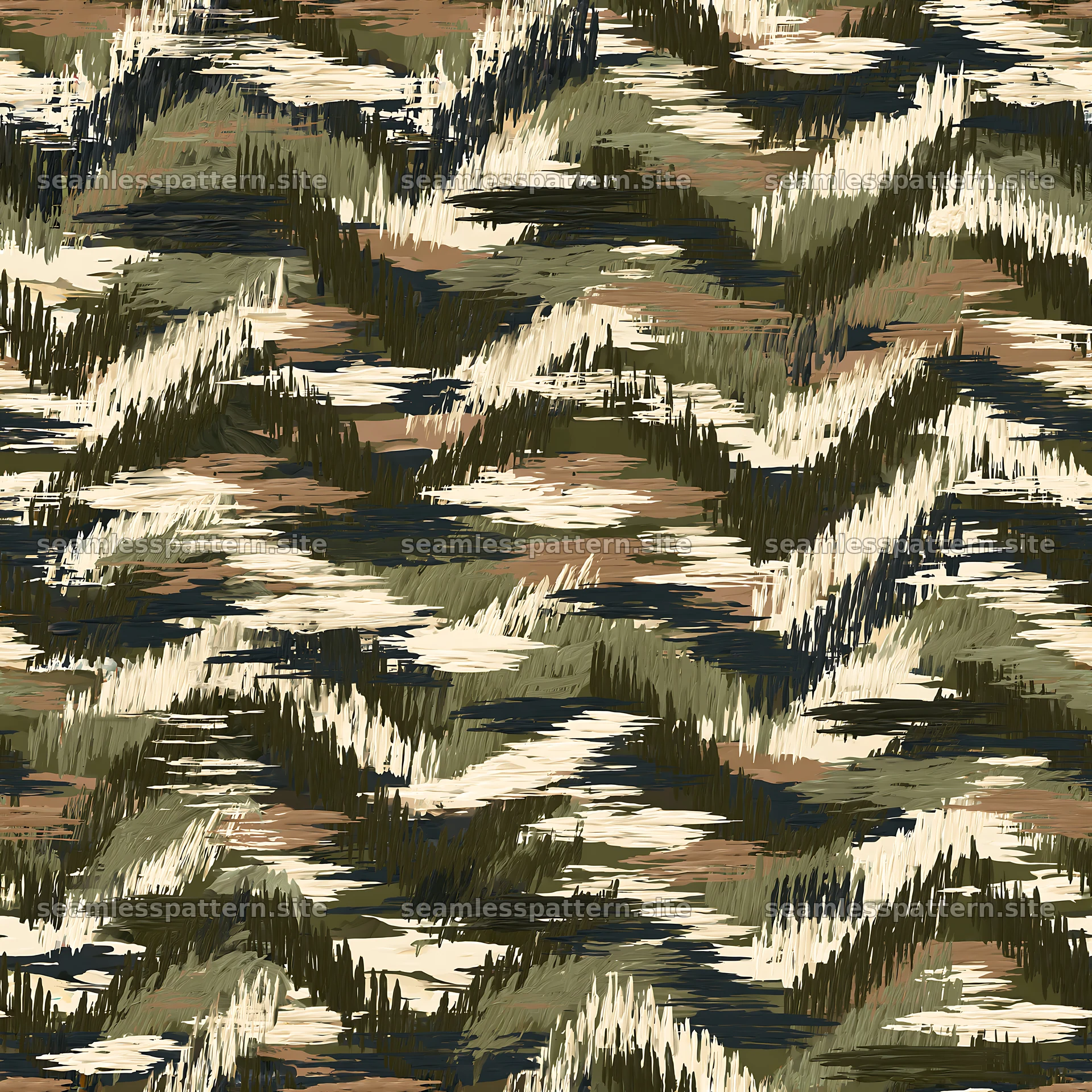 Seamless military camouflage brushstroke pattern for textiles