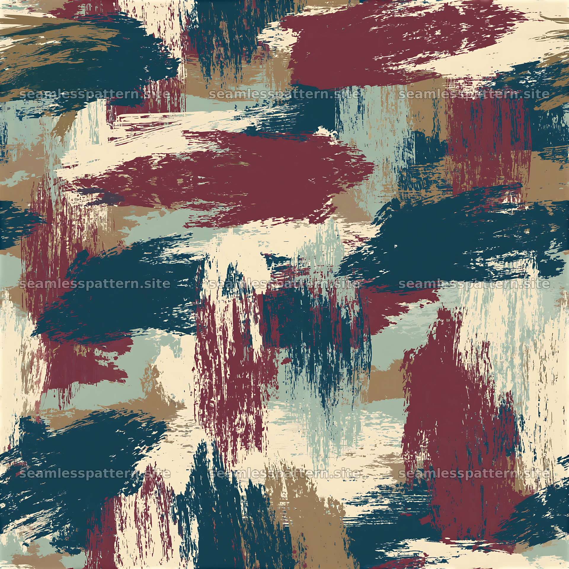 Bold brushstroke camouflage repeat pattern of blue and red
