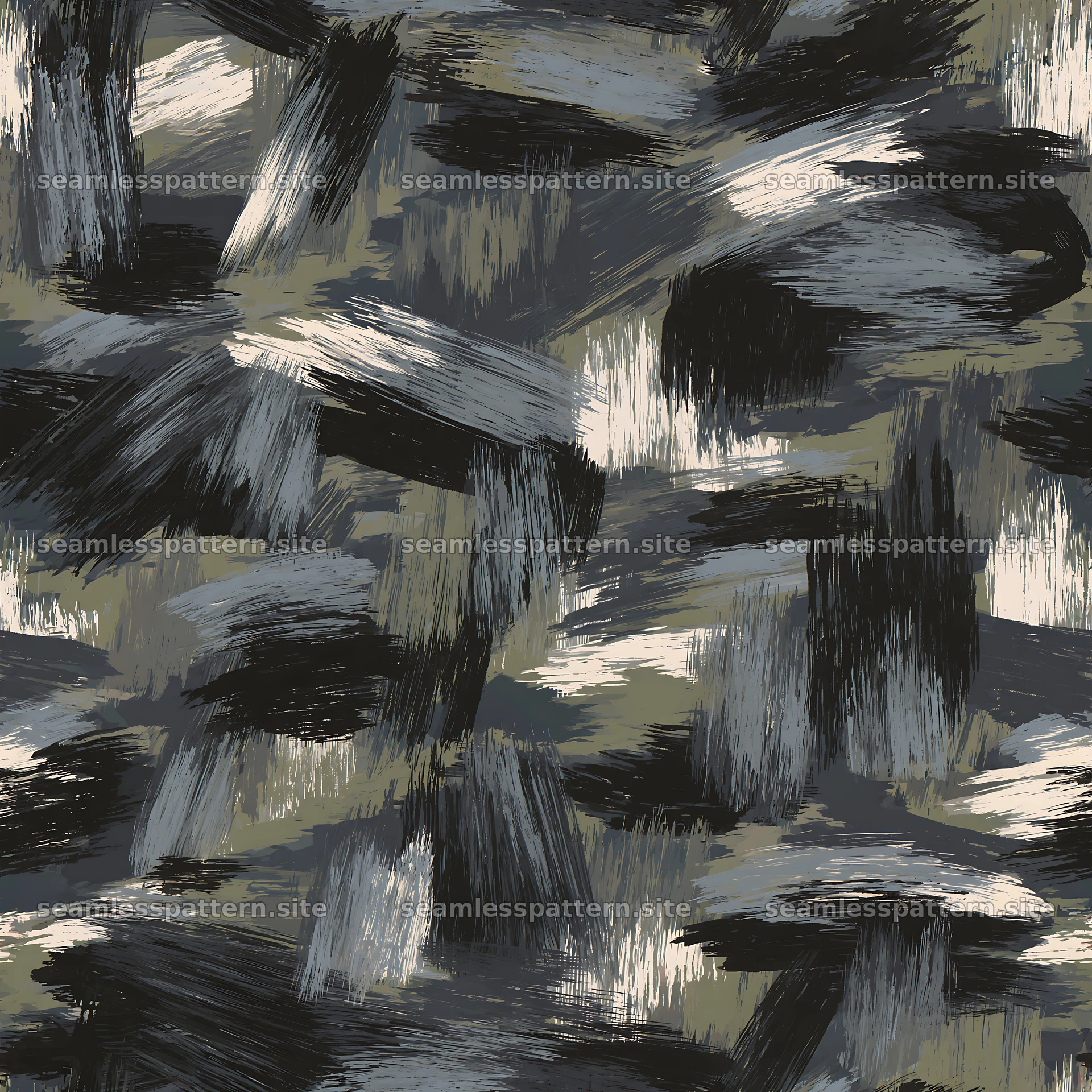 Seamless black camouflage brushstroke pattern