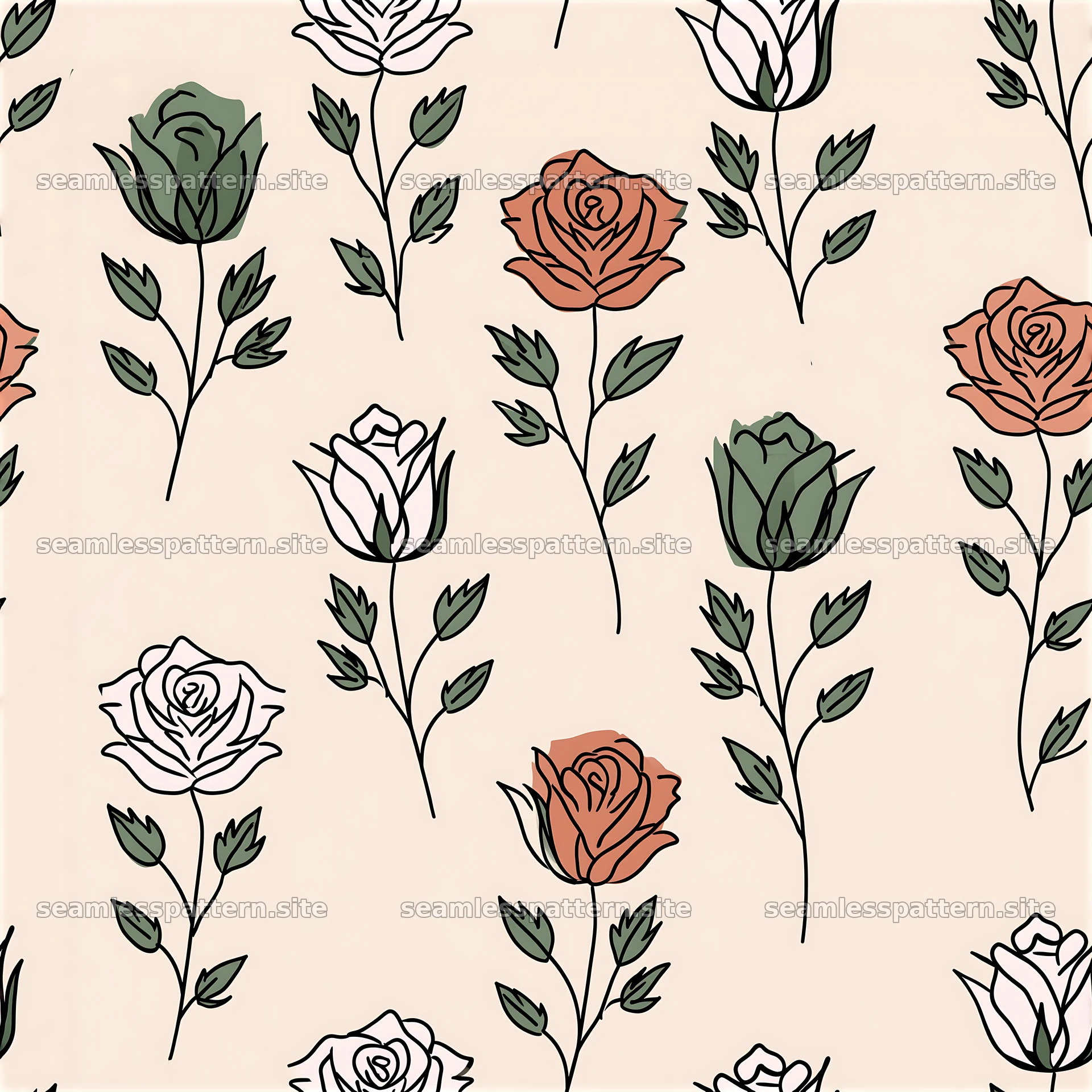Rose repeat pattern featuring colorful roses on light background