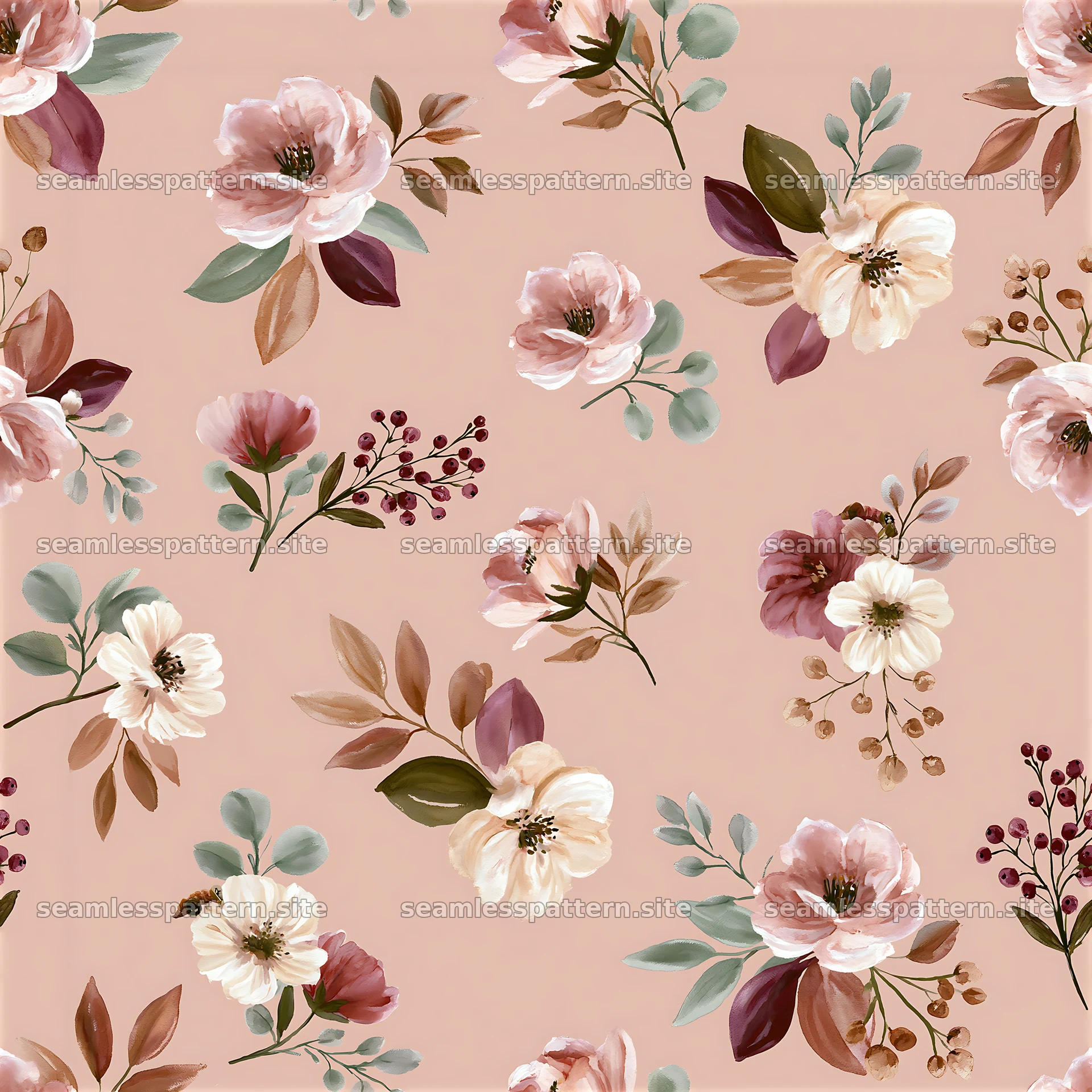 Repeat watercolor scattered flower pattern on a soft background