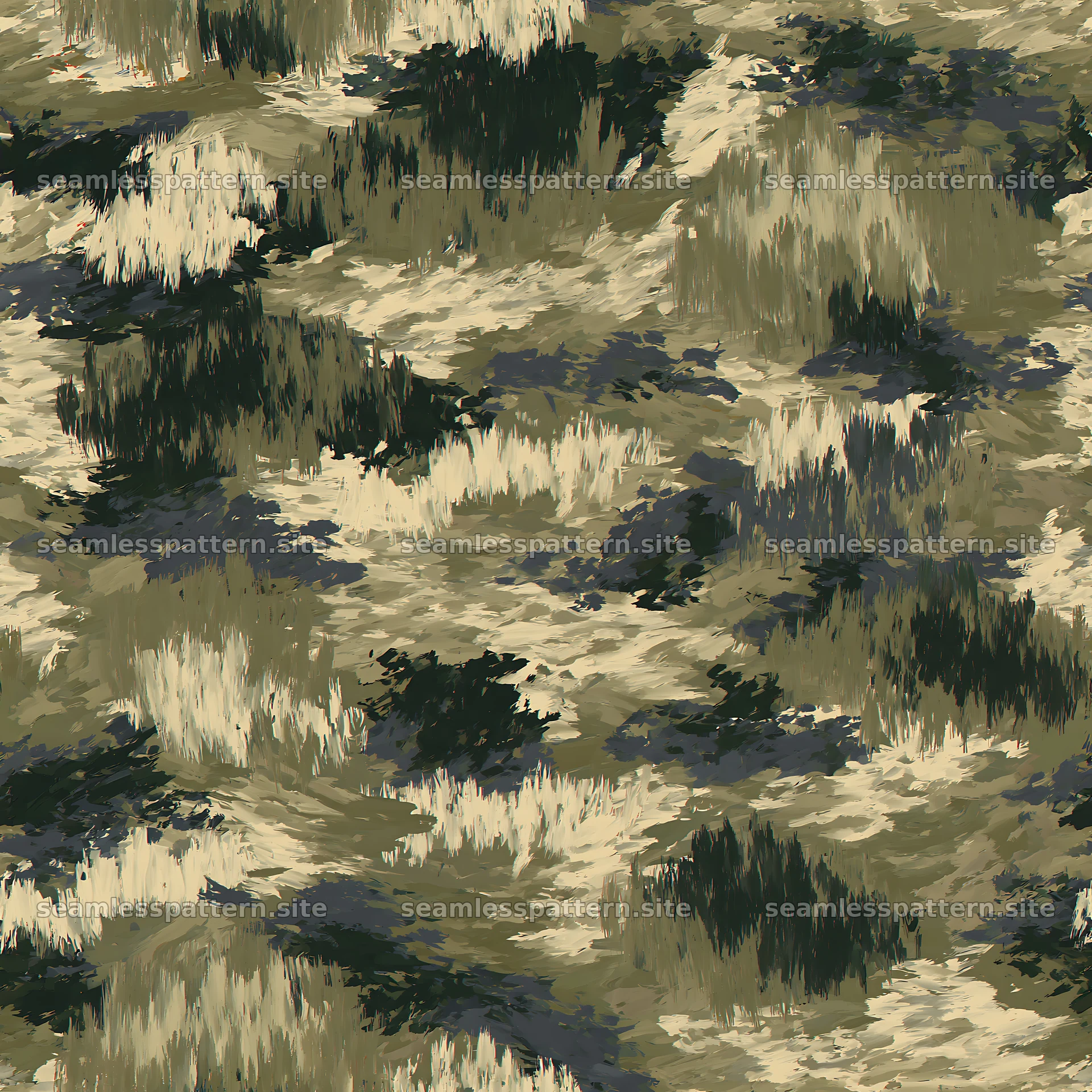 Seamless military camouflage brushstroke pattern for textiles