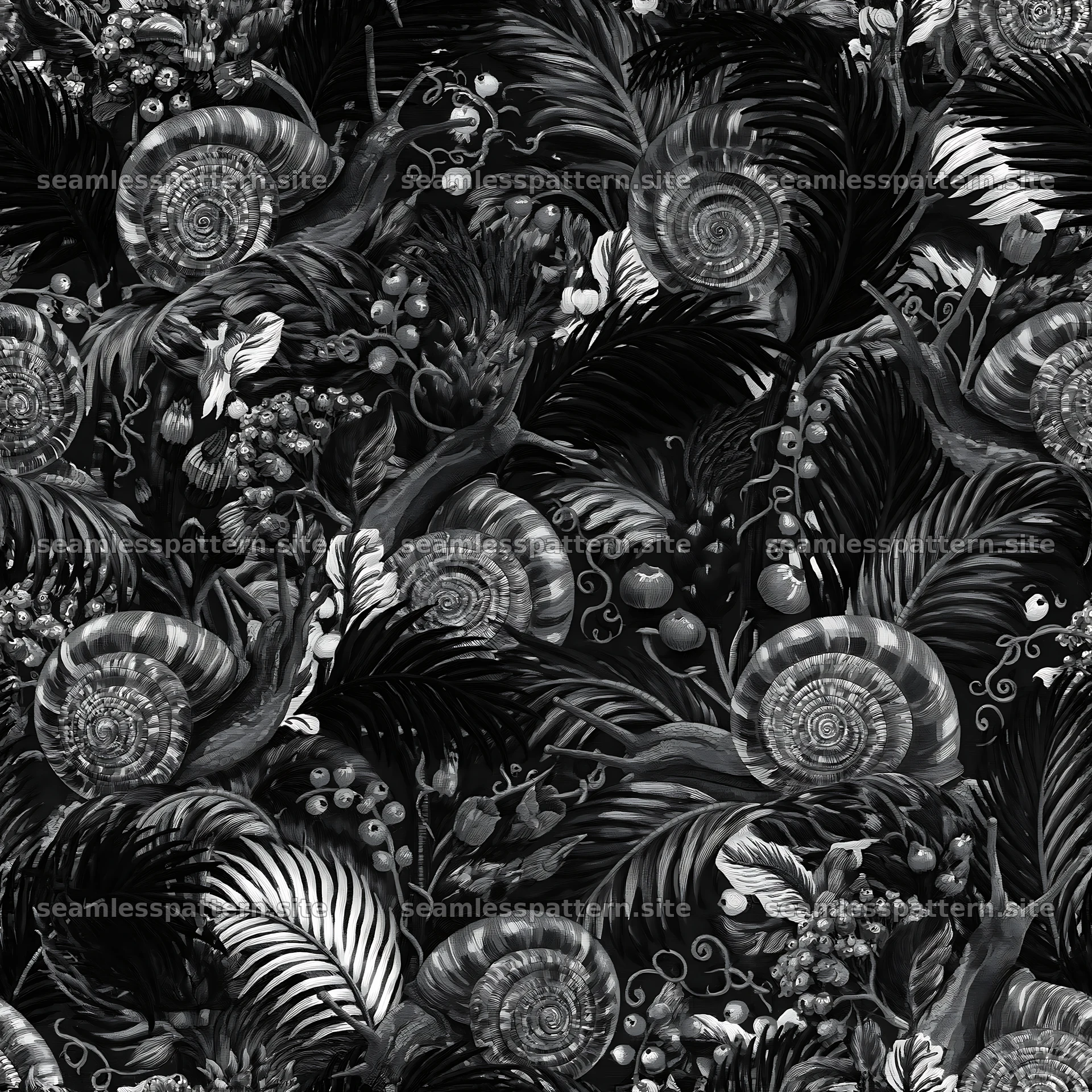 Crimson snail repeating pattern for fabric and wallpaper