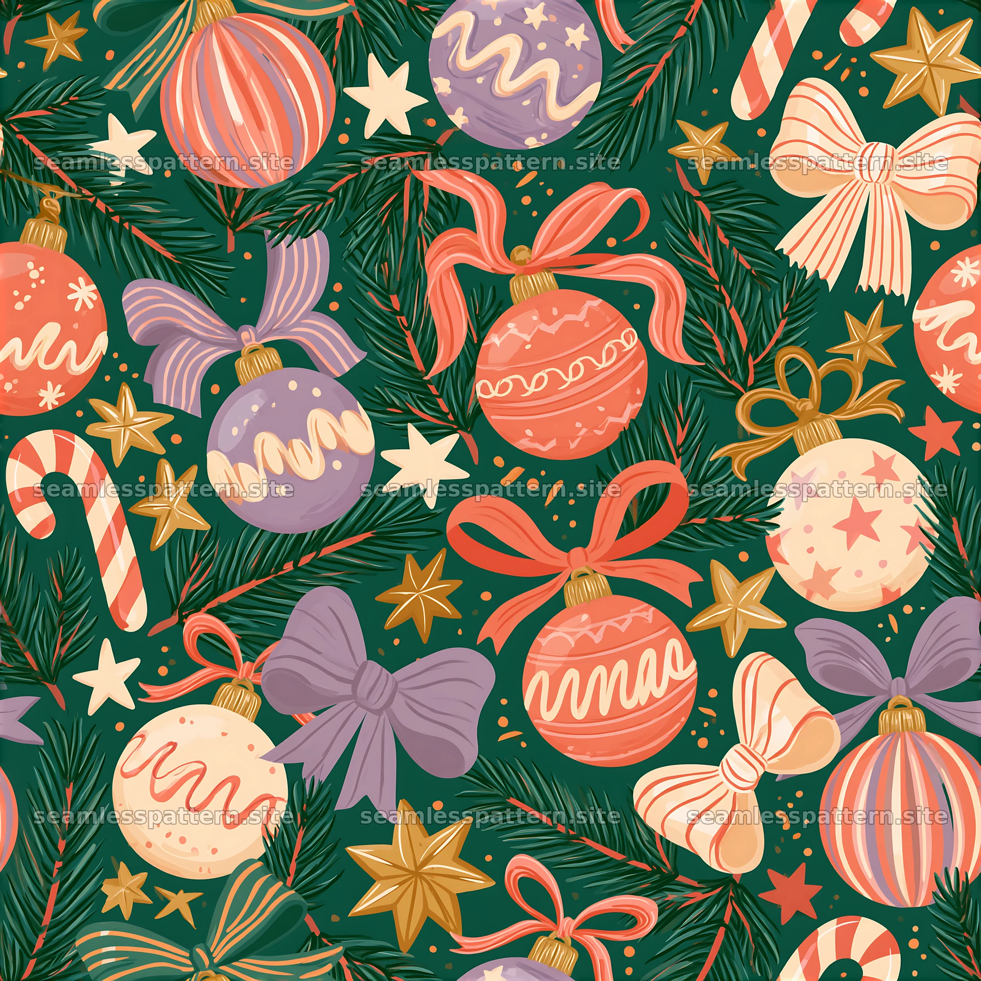 Colorful Christmas seamless pattern with retro holiday motifs