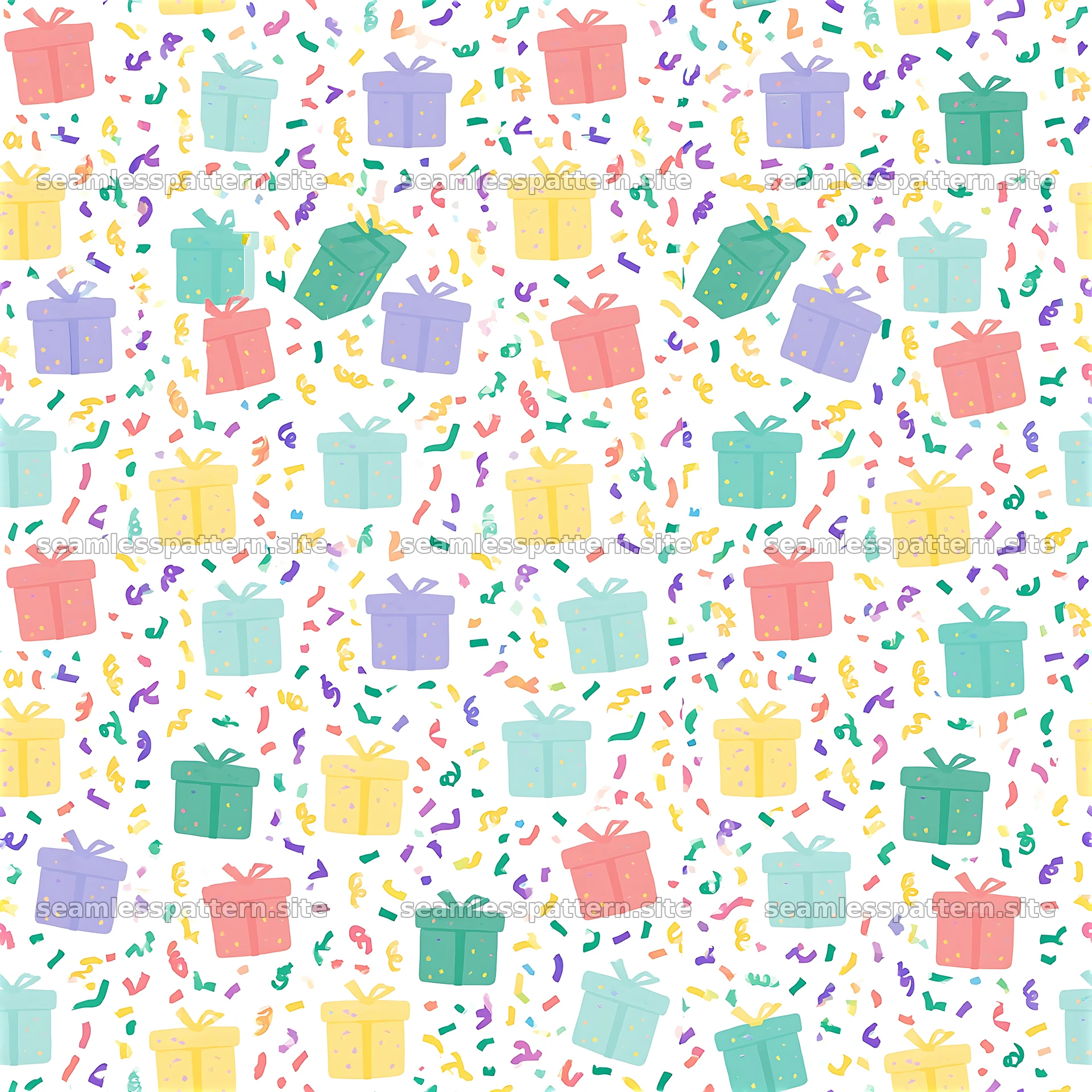 Repeating pattern with confetti gift boxes