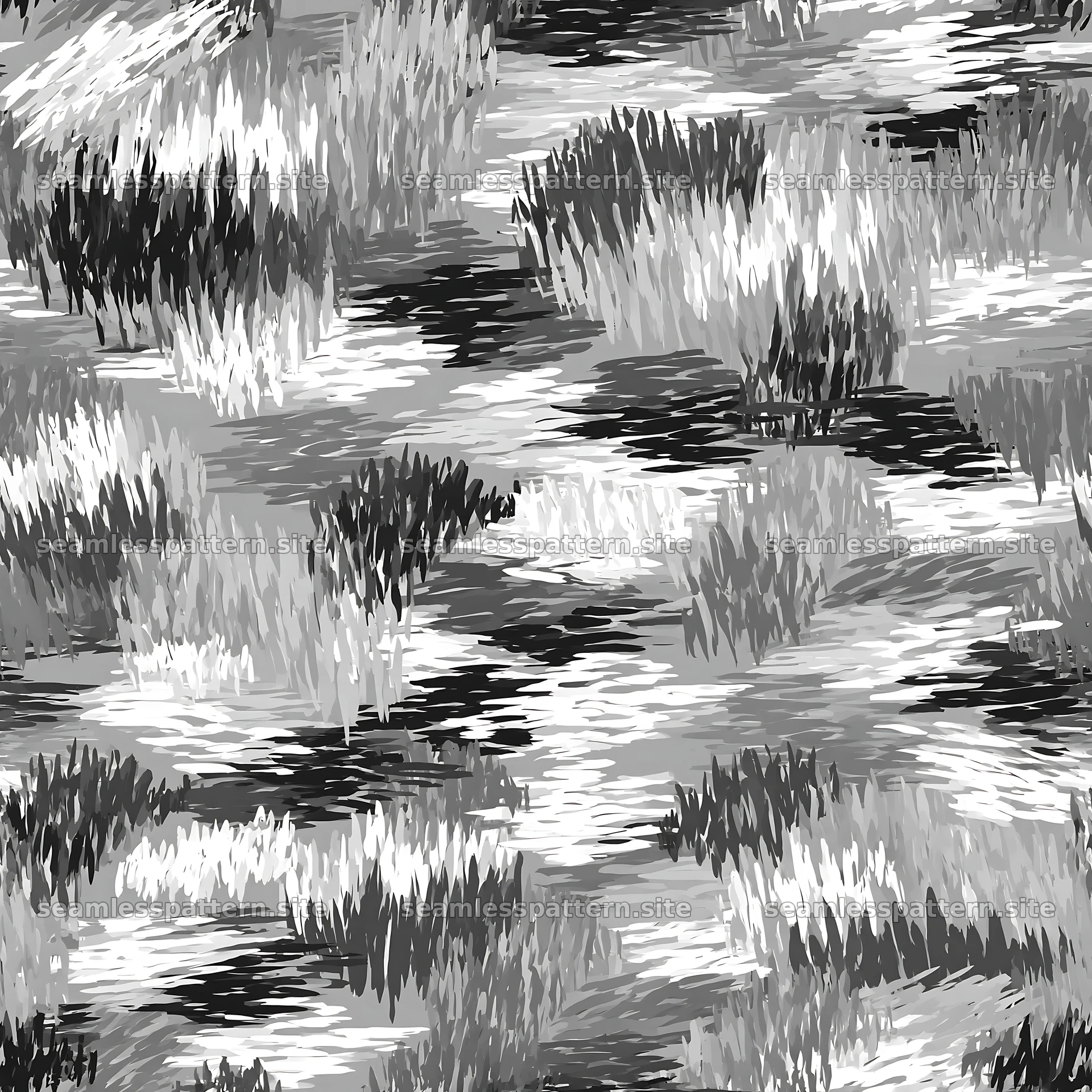 Seamless military camouflage brushstroke pattern in black and white