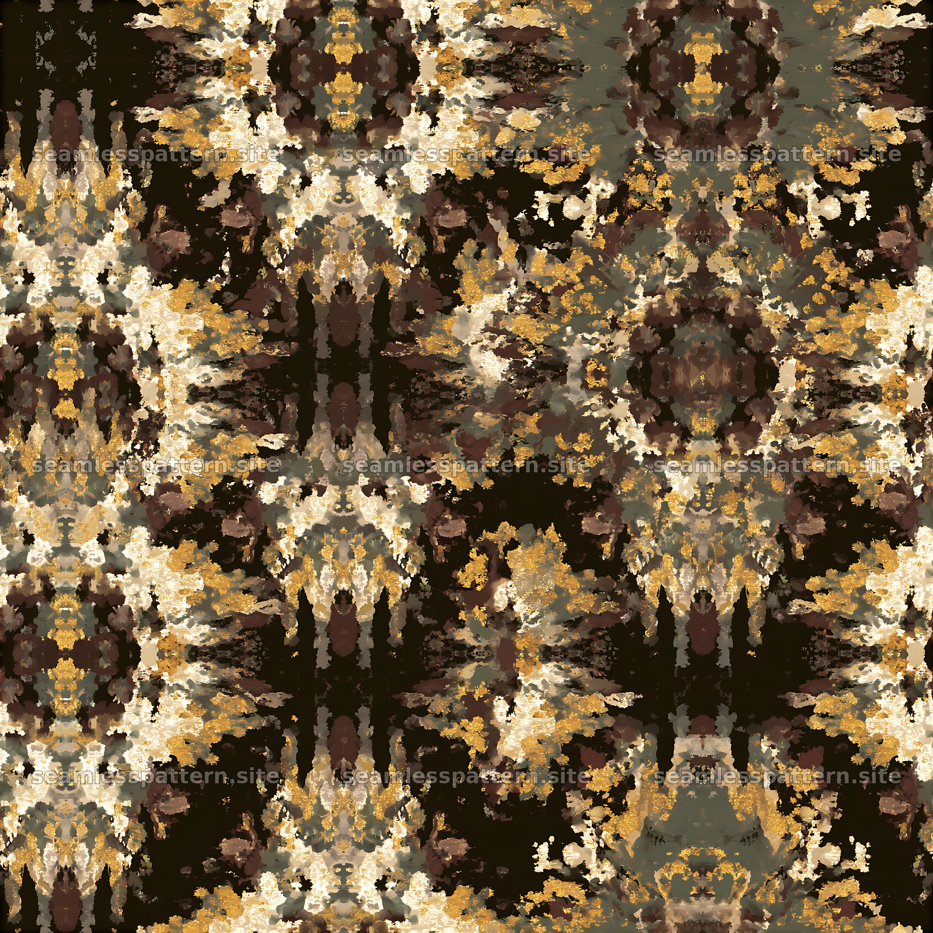 Golden spotted camouflage tileable pattern with dark background