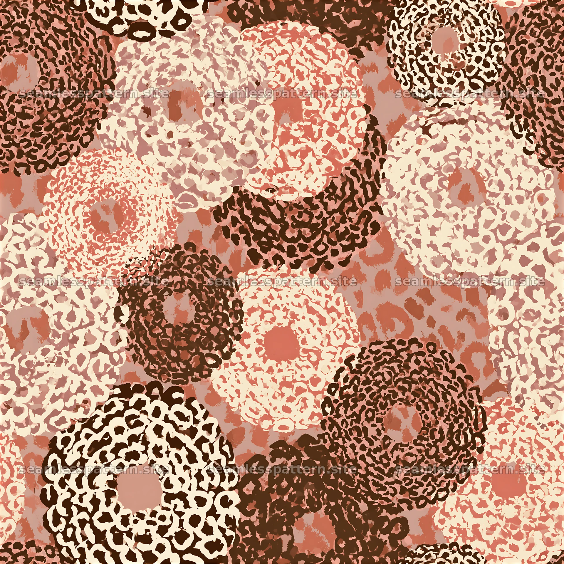 Seamless organic animal print texture with circular patterns and hues