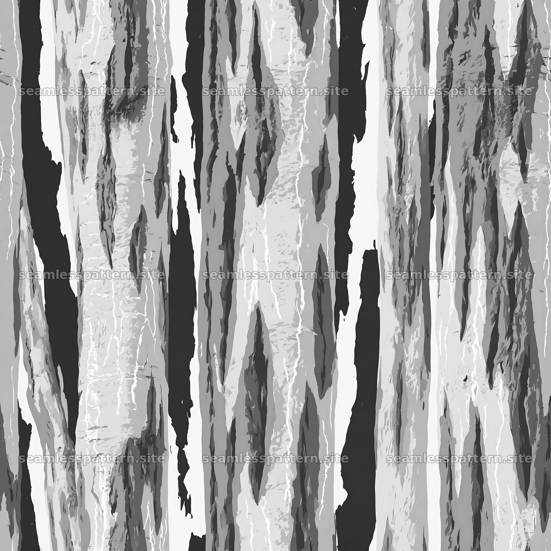 Seamless vertical bark repeat pattern in black and white