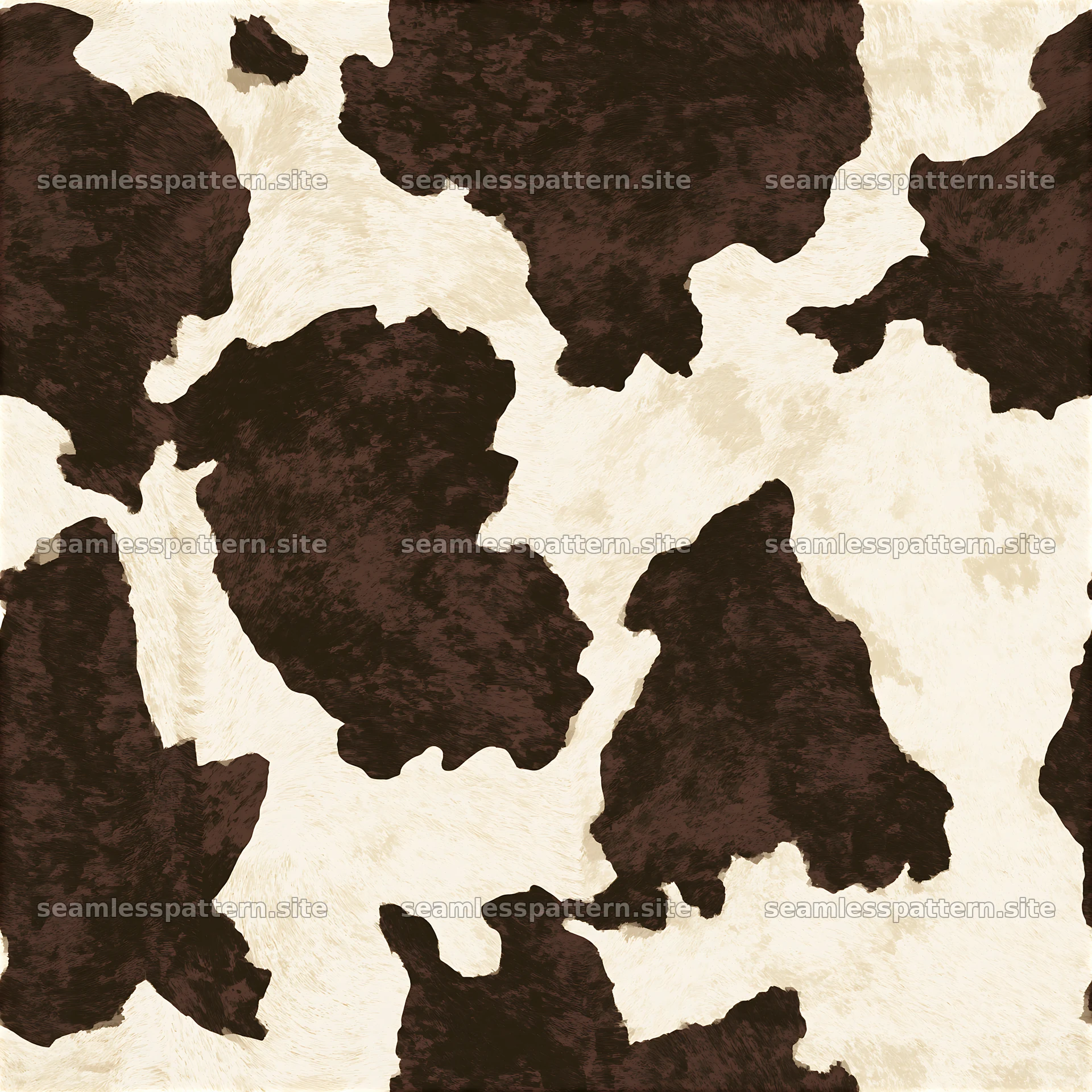 Seamless bold cowhide repeat pattern showcases dark brown and cream shapes