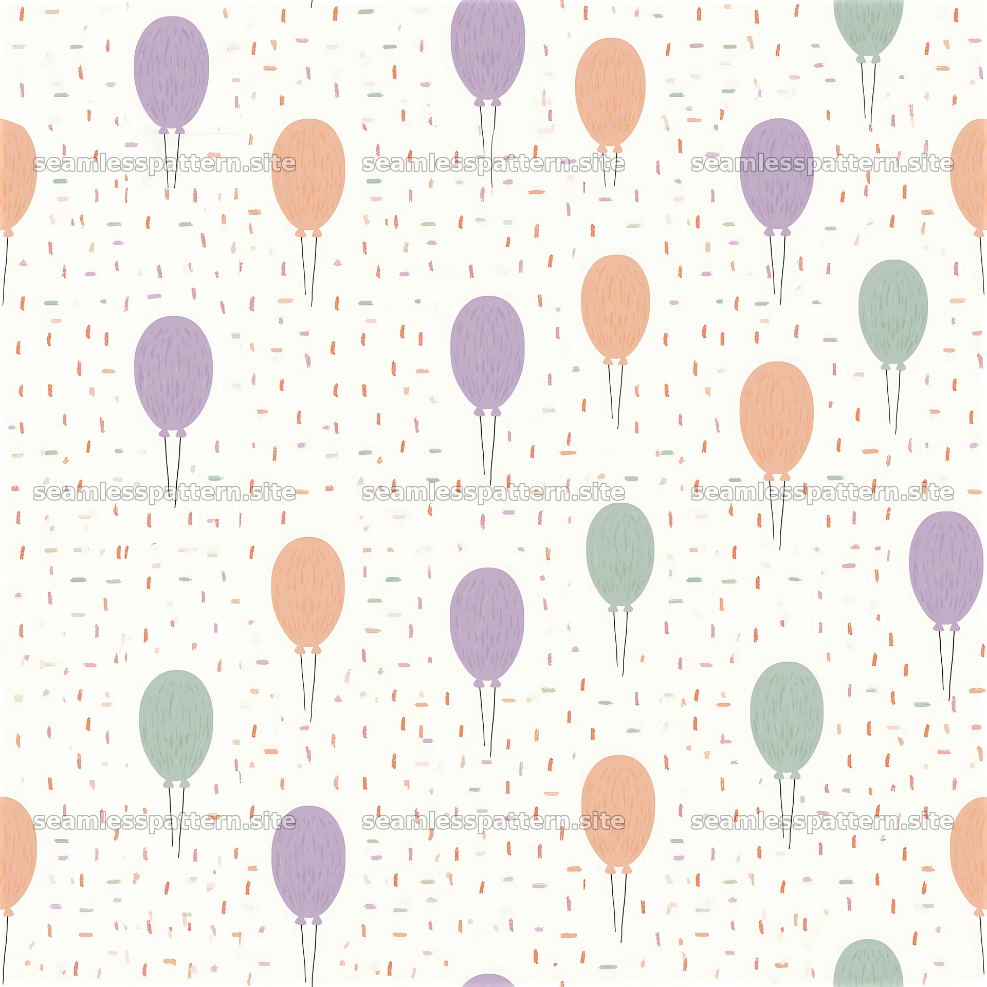 Repeating pattern of balloons and confetti in a minimalist style