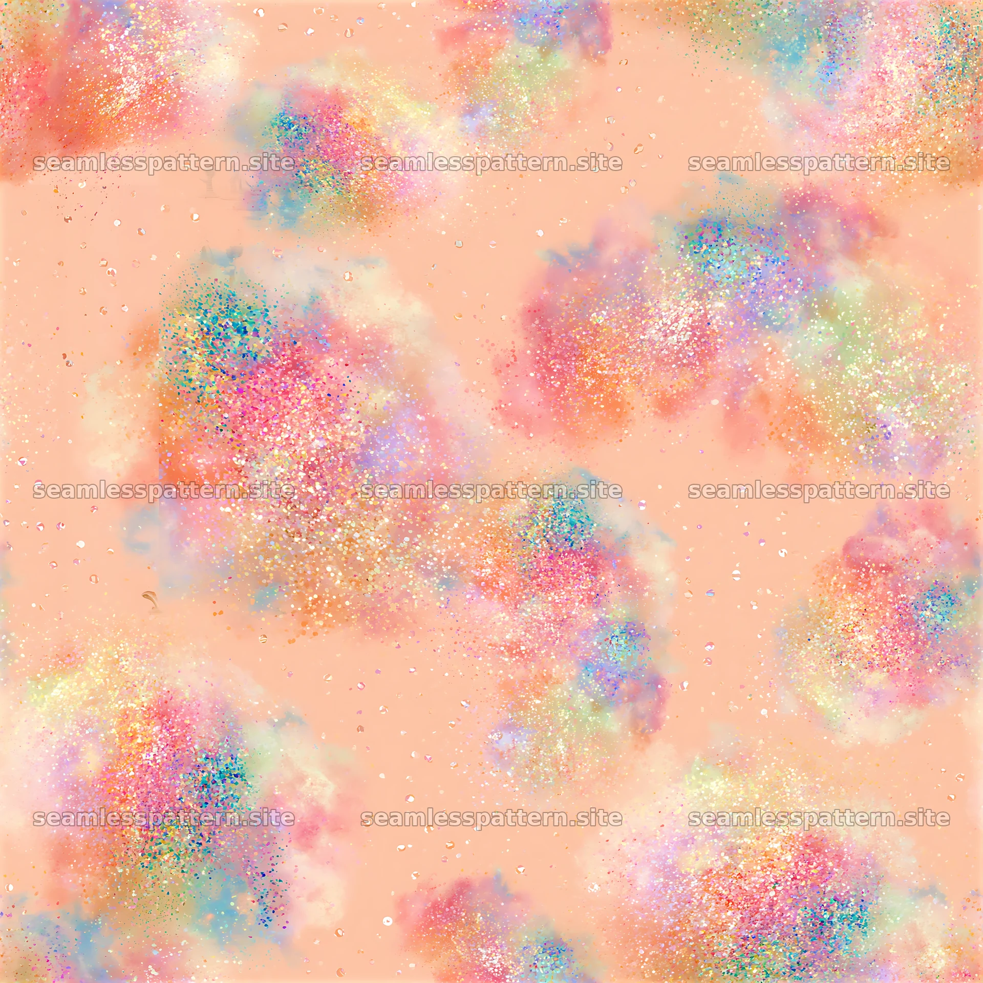 Colorful glitter seamless pattern of vibrant glitter clouds