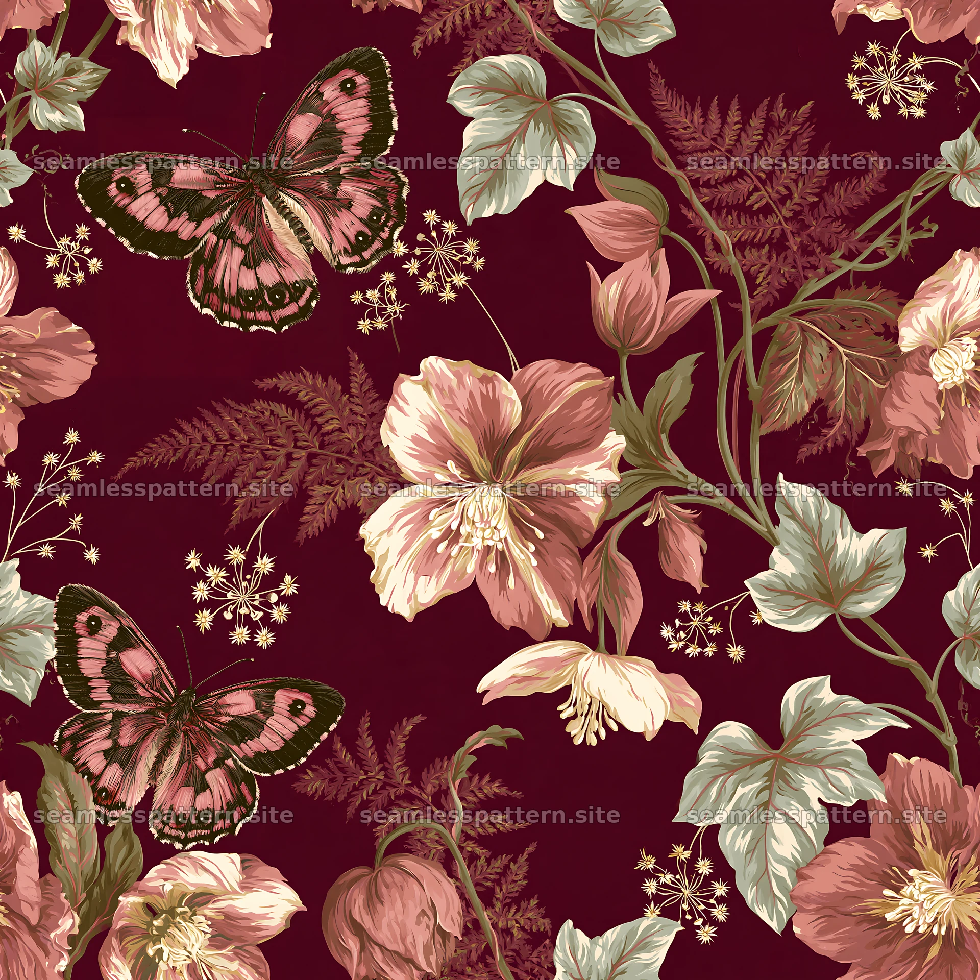 Fairy garden butterfly seamless pattern design