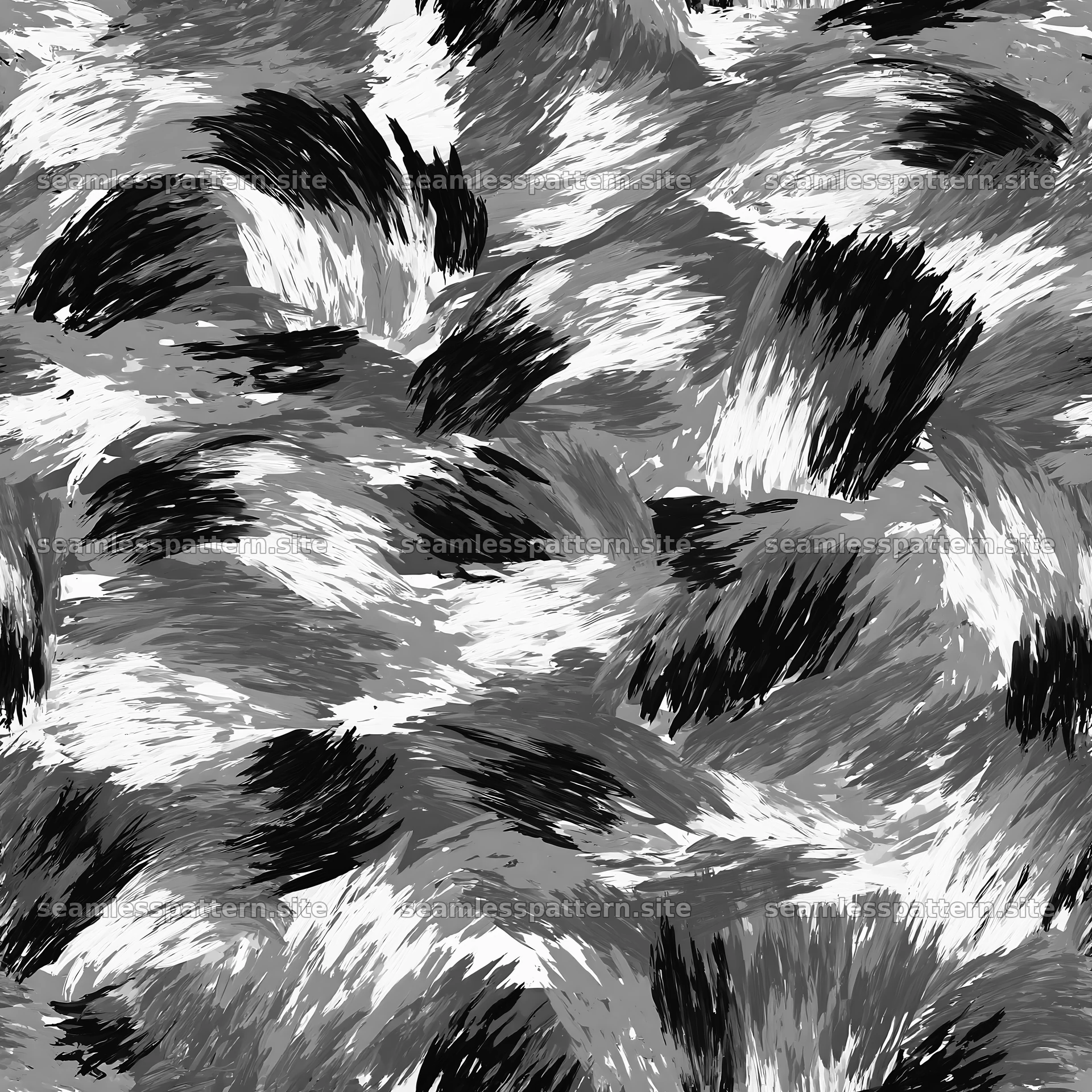 Seamless camouflage brushstroke pattern in black and white