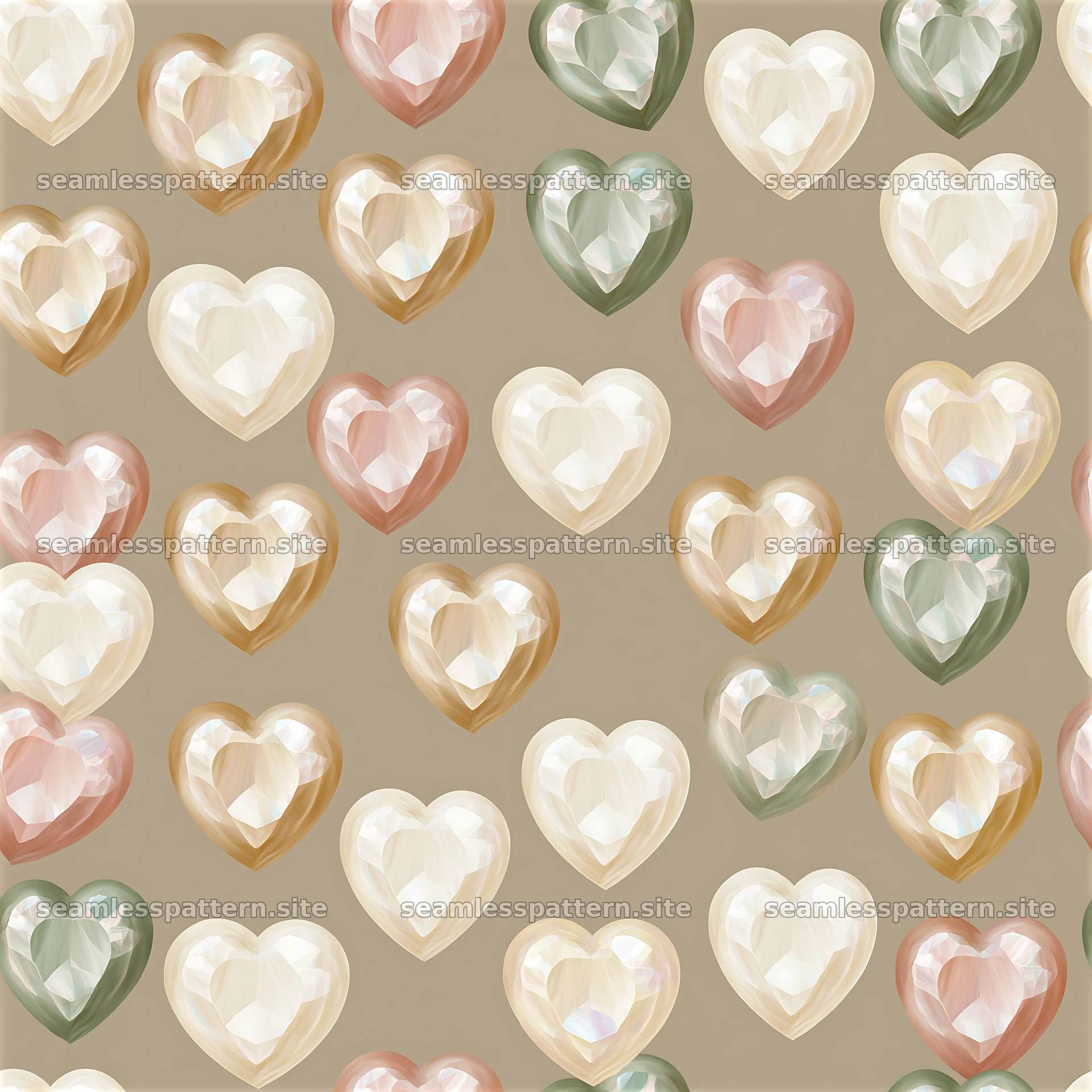 Heart gemstones tileable pattern with various shapes and colors