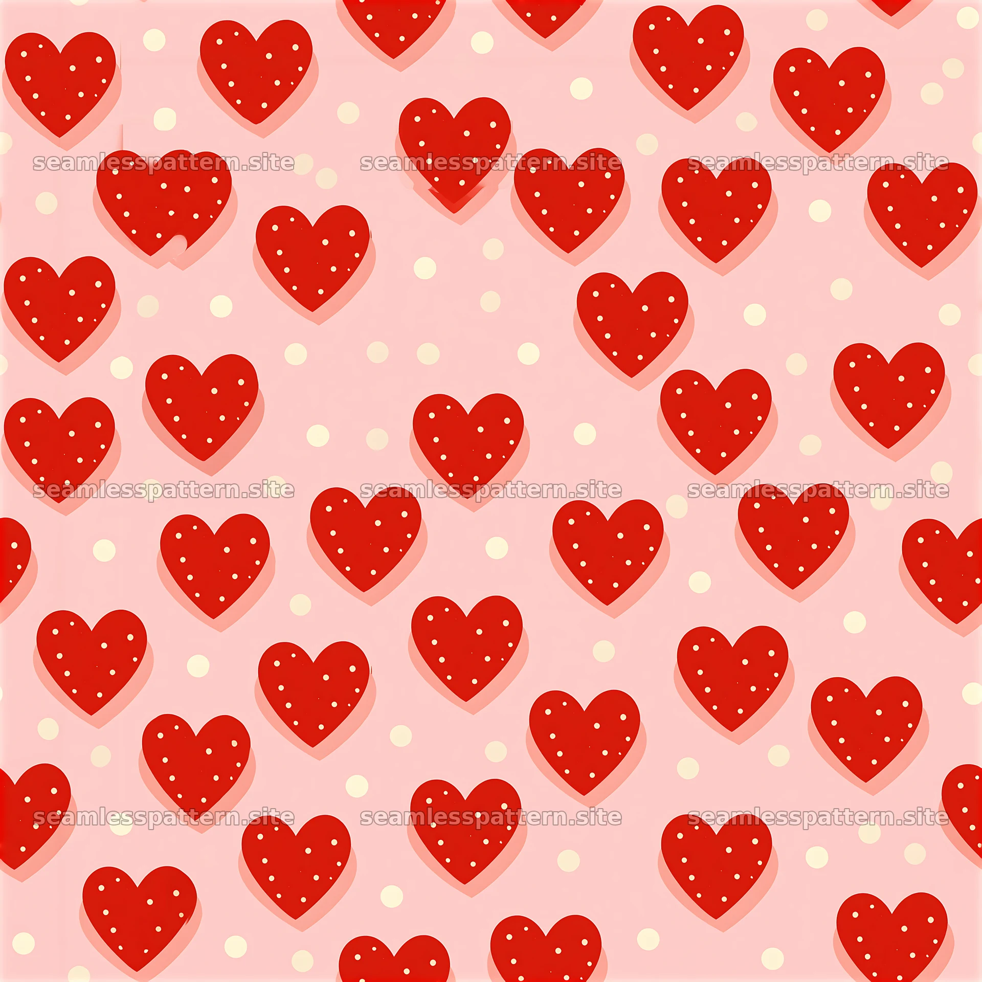 Anniversary hearts repeating pattern with red hearts and dots