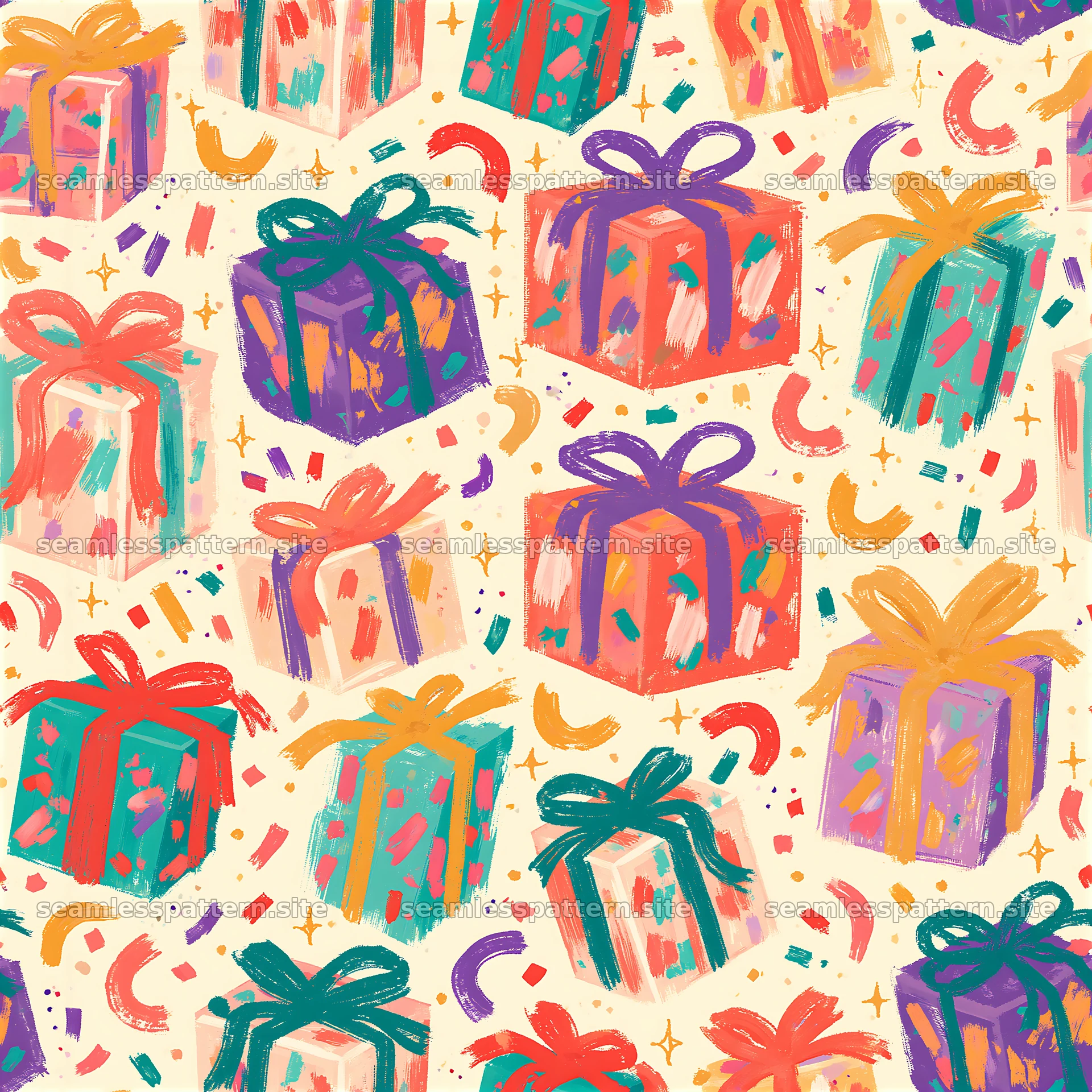 Tileable pattern with bright birthday parcels