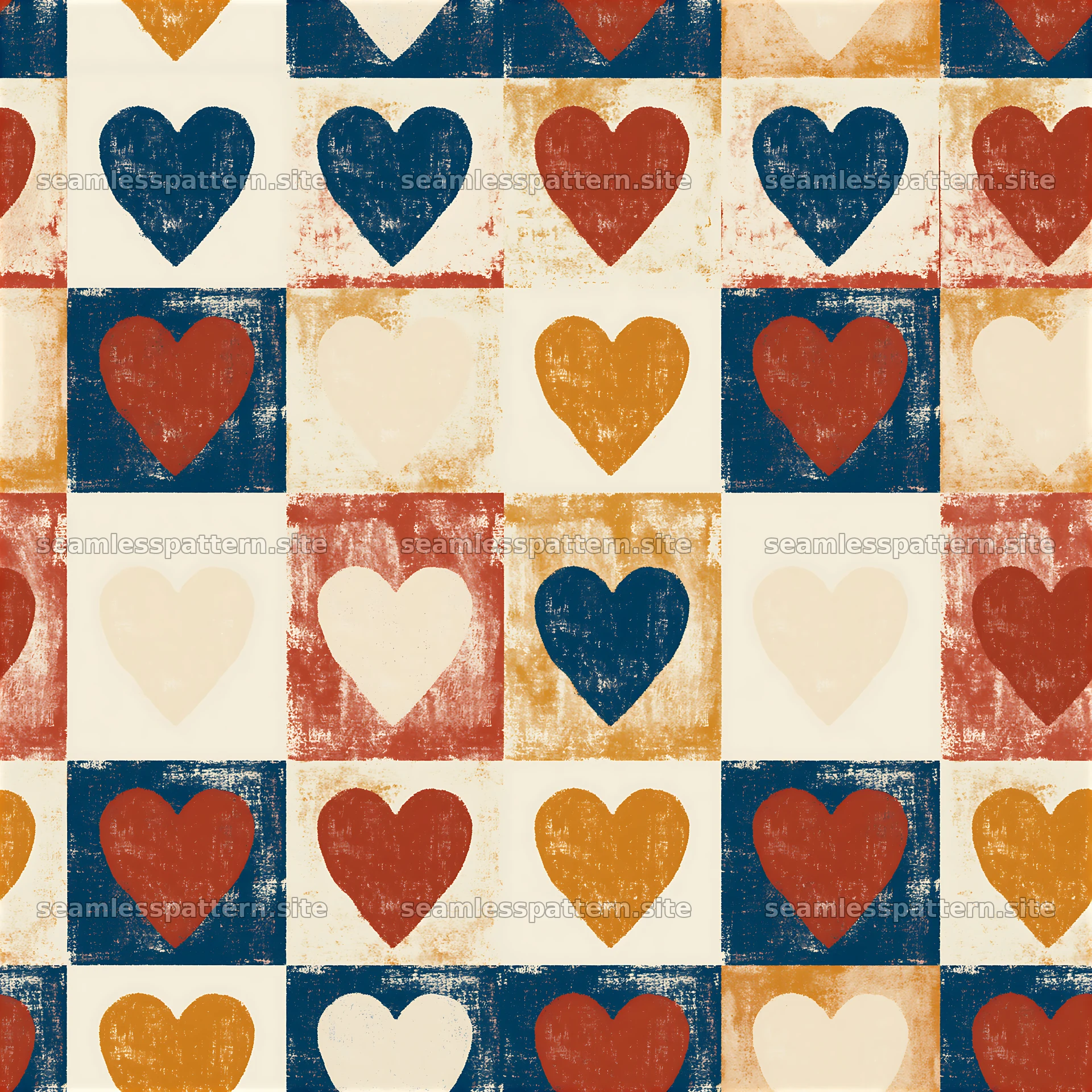 Heart checkerboard repeating pattern of hearts in various colors