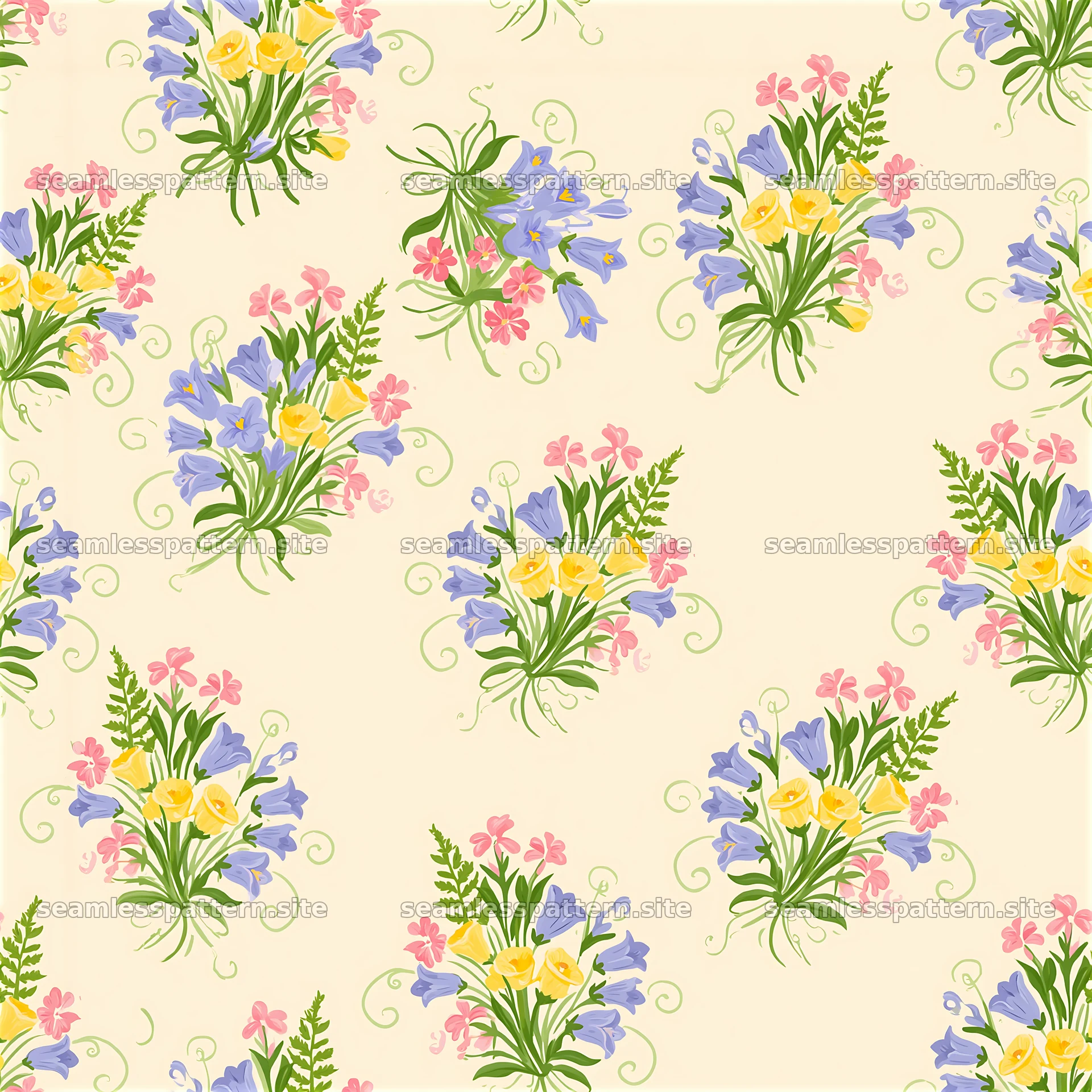 Flower cluster seamless pattern with colorful floral motifs
