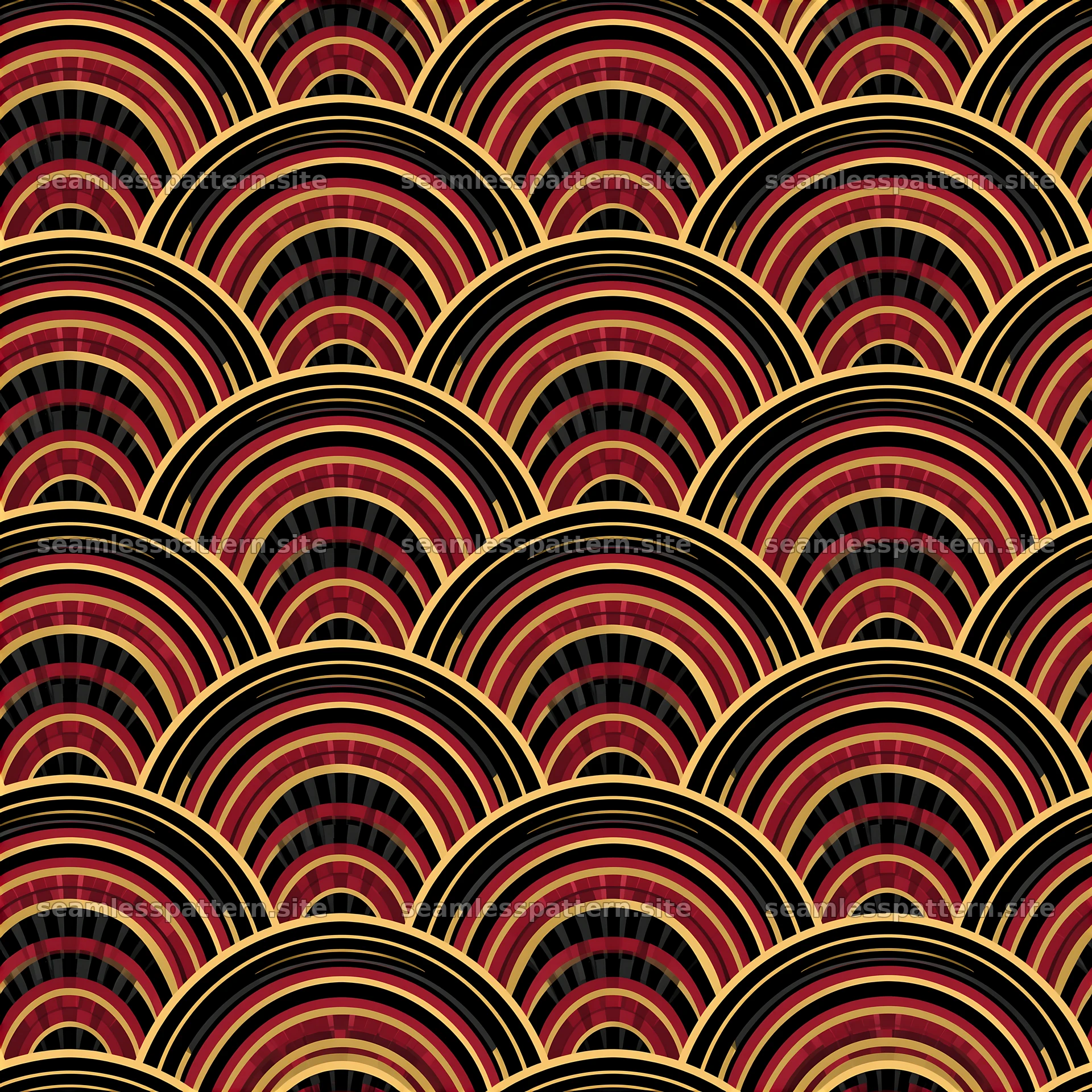 Rainbow curve black red gold seamless pattern design in detail