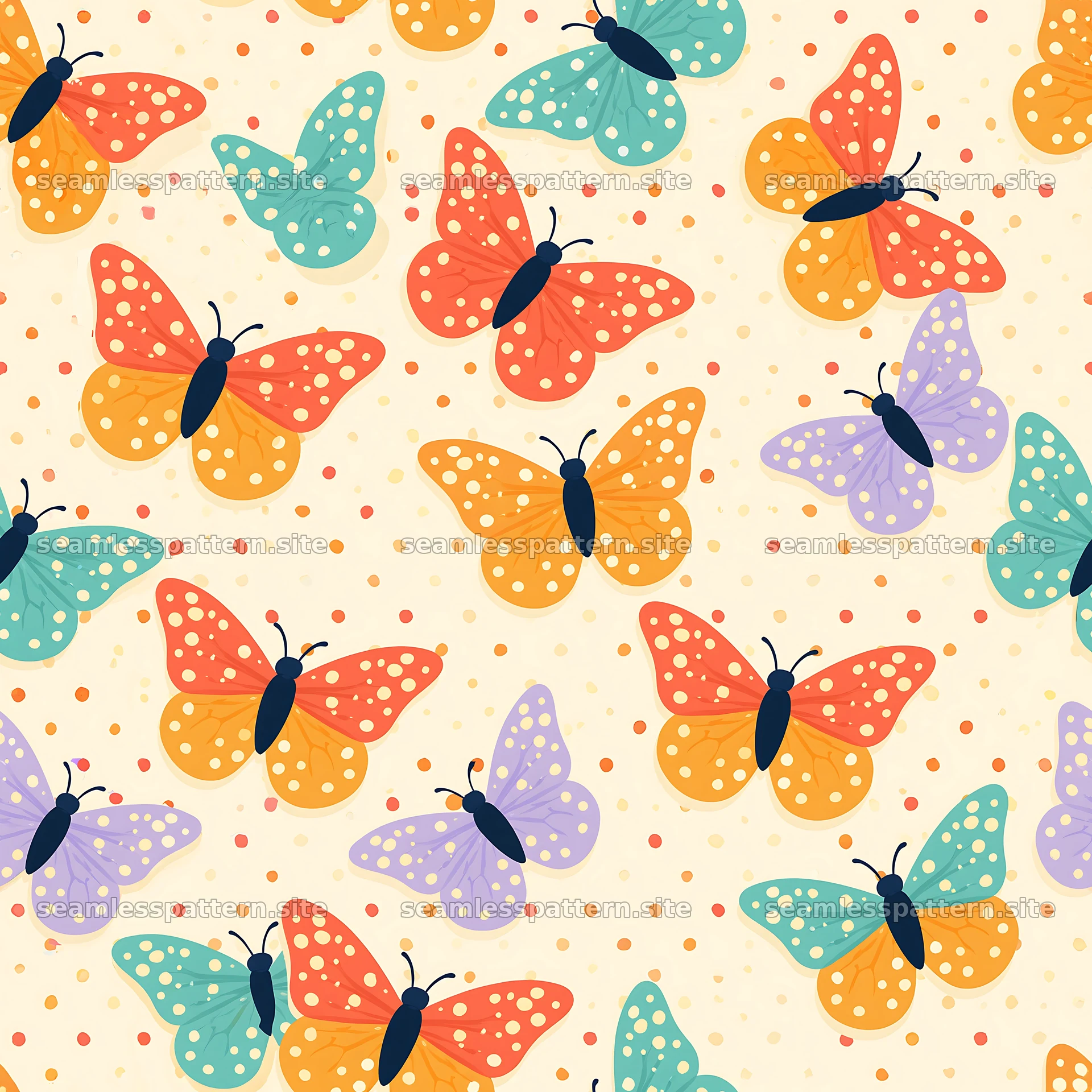 Cartoon butterfly seamless pattern with colorful motifs