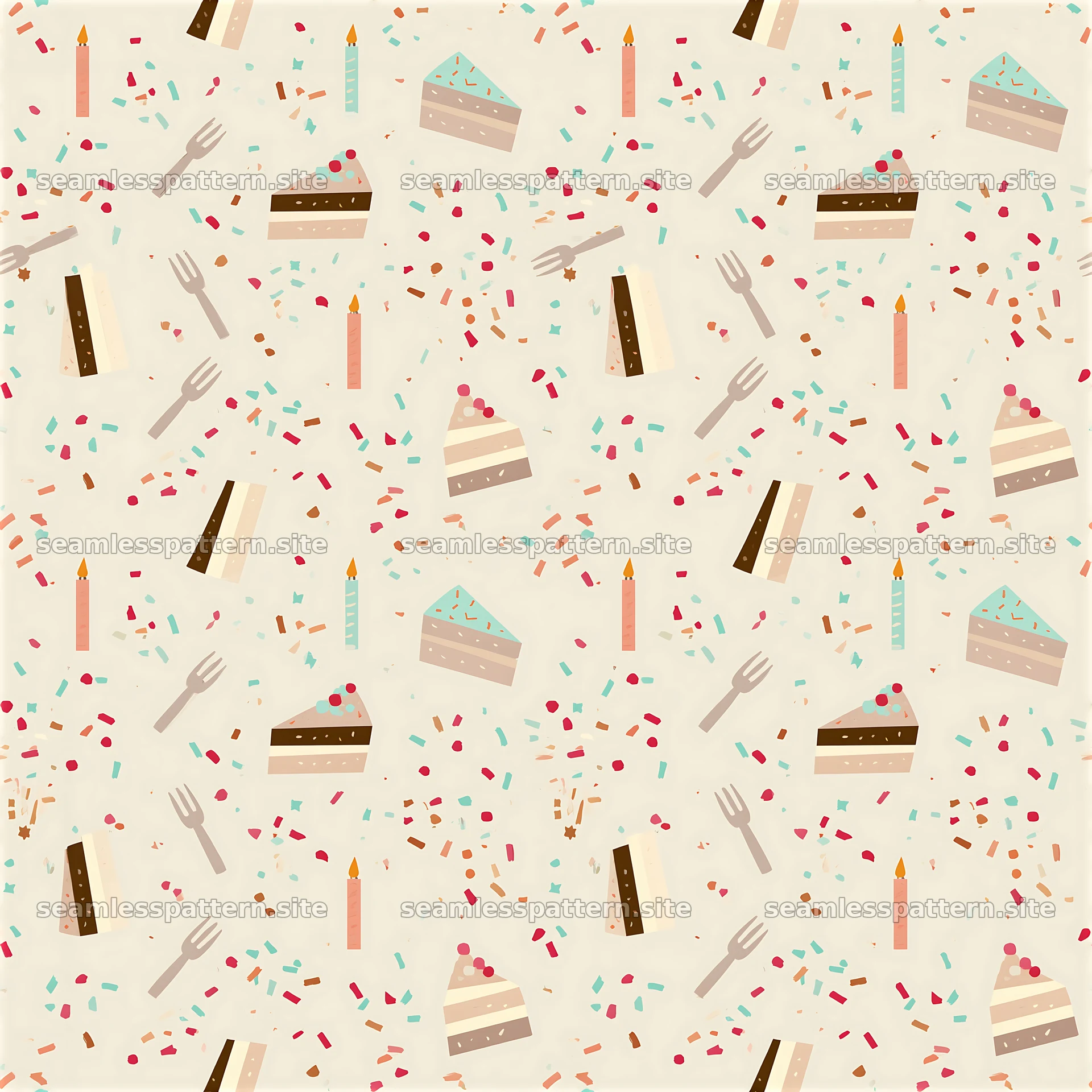 Birthday minimalist seamless pattern featuring cake, candles, and sprinkles