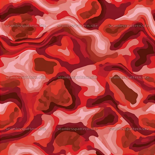 Red organic camouflage repeat pattern with flowing shapes and tones