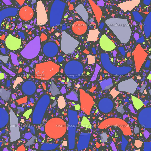 Funky terrazzo seamless texture pattern with colorful shapes