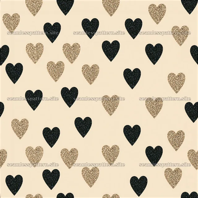 Seamless glitter heart pattern in black and gold on light background