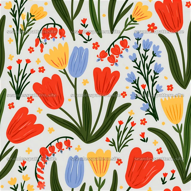 Bold floral seamless pattern with various colorful flowers