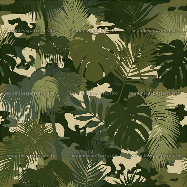 Green jungle camouflage repeating pattern featuring foliage and colors